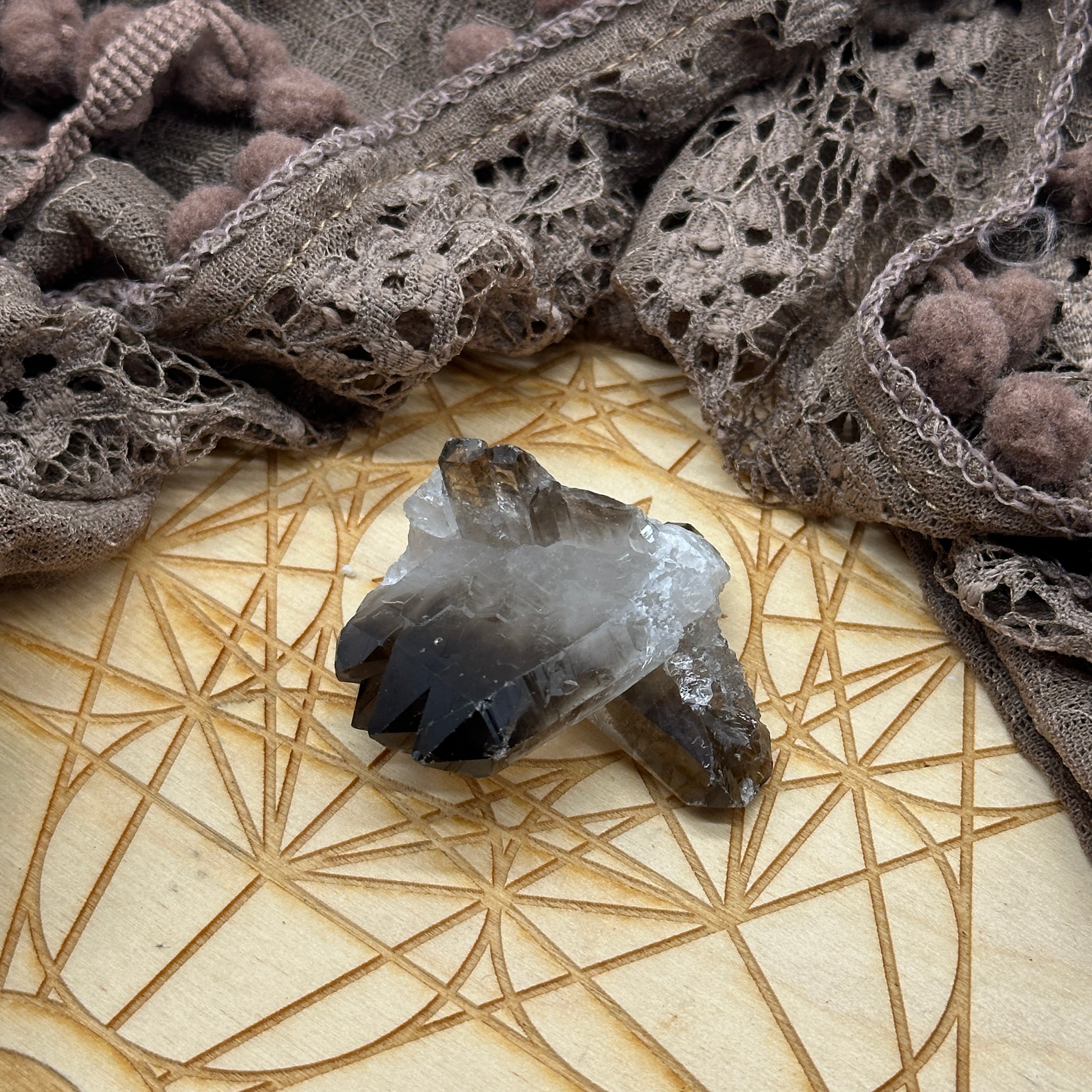 Grade A Gemmy Black Smoky Quartz Crystal Cluster from Brazil