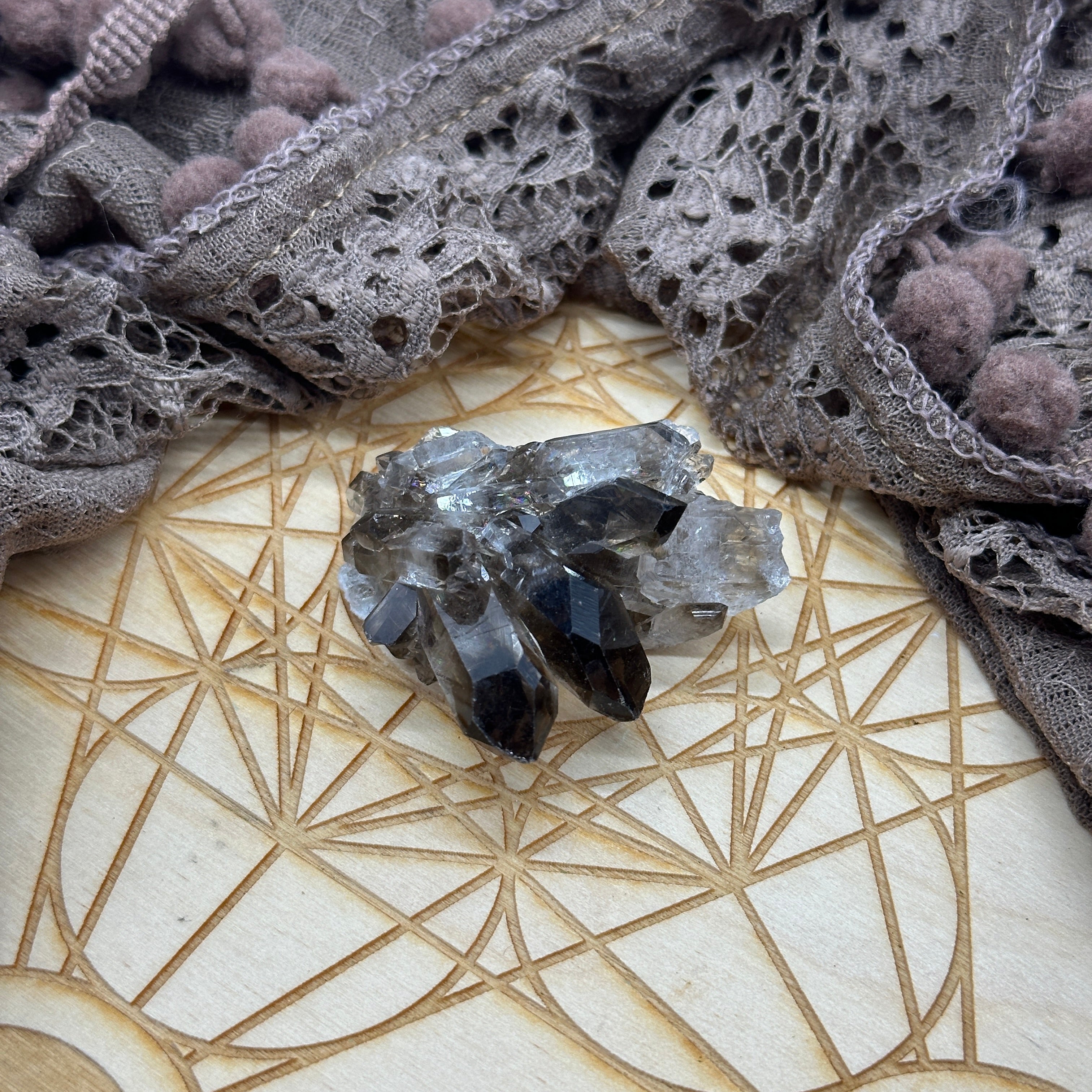Grade A Gemmy Black Smoky Quartz Crystal Cluster from Brazil