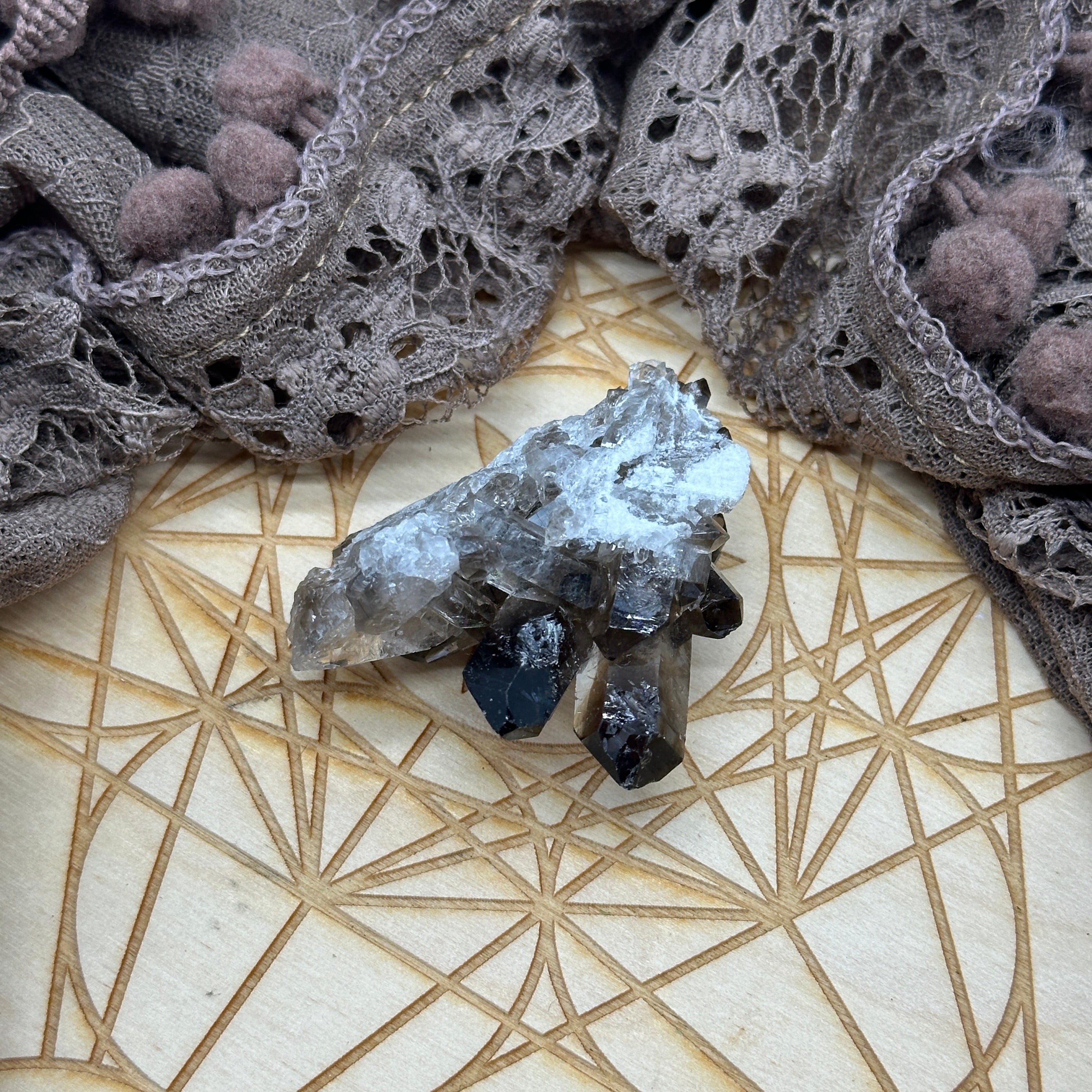 Grade A Gemmy Black Smoky Quartz Crystal Cluster from Brazil
