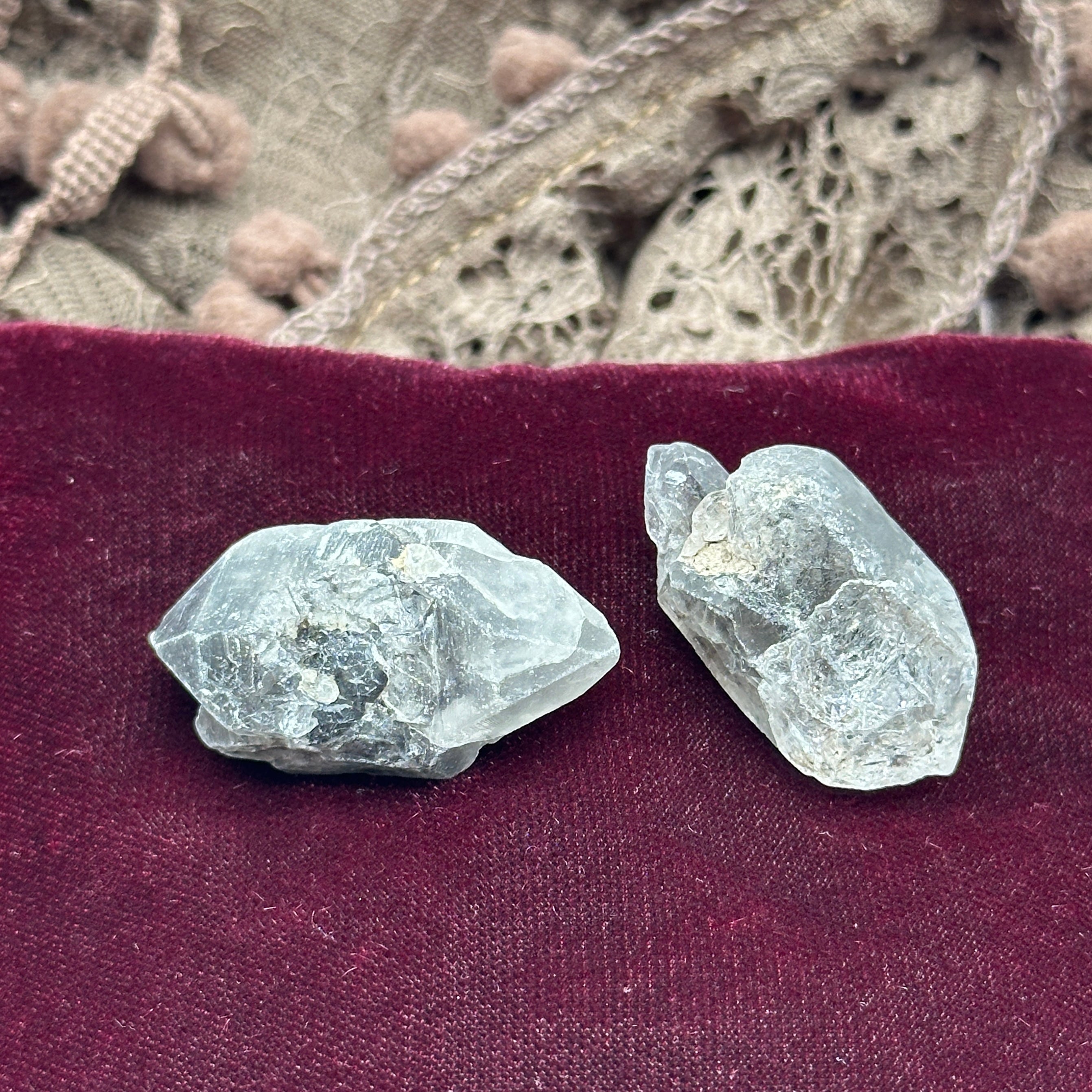 Set of Two Tibetan Quartz Crystals with Double Terminations and Inclusions