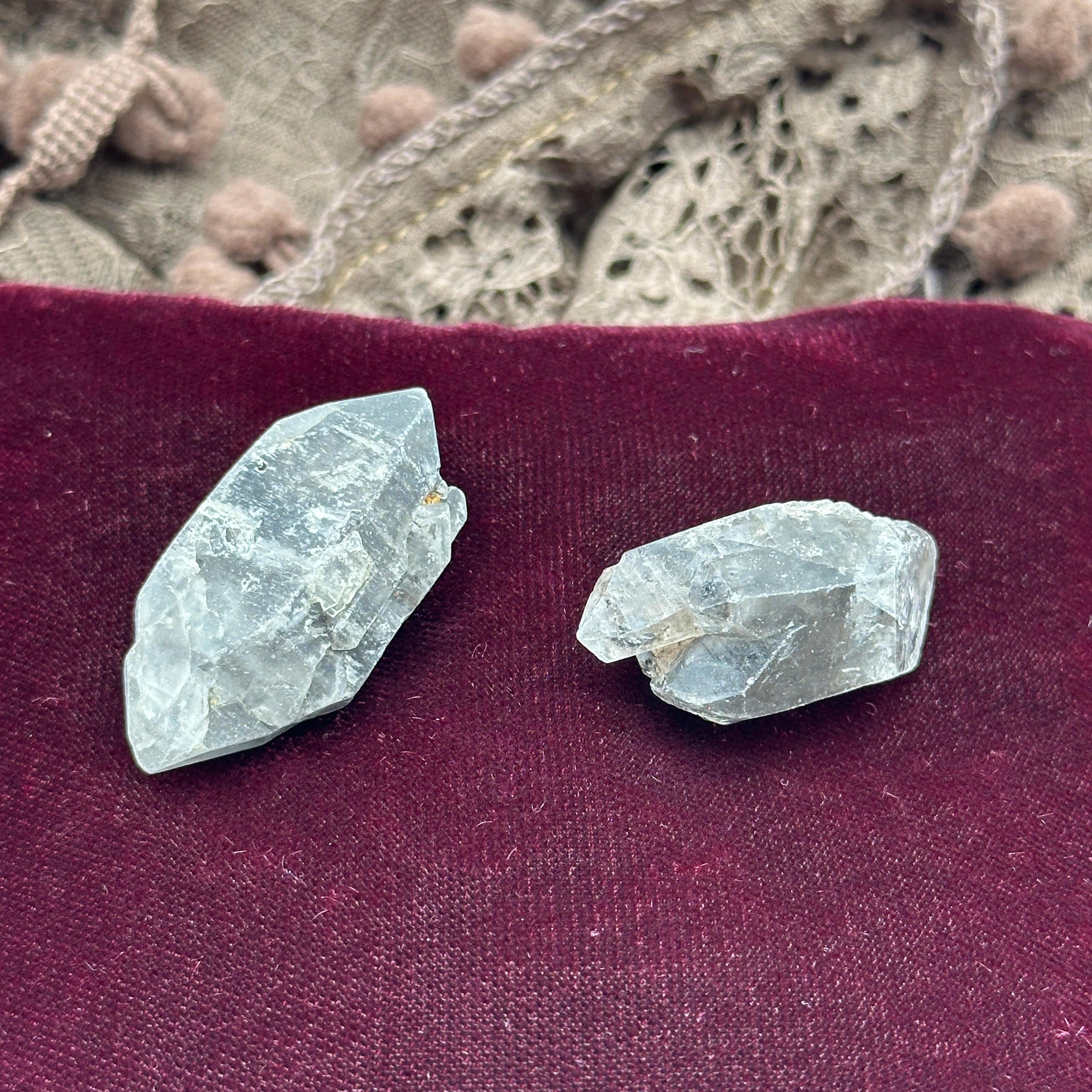 Set of Two Tibetan Quartz Crystals with Double Terminations and Inclusions