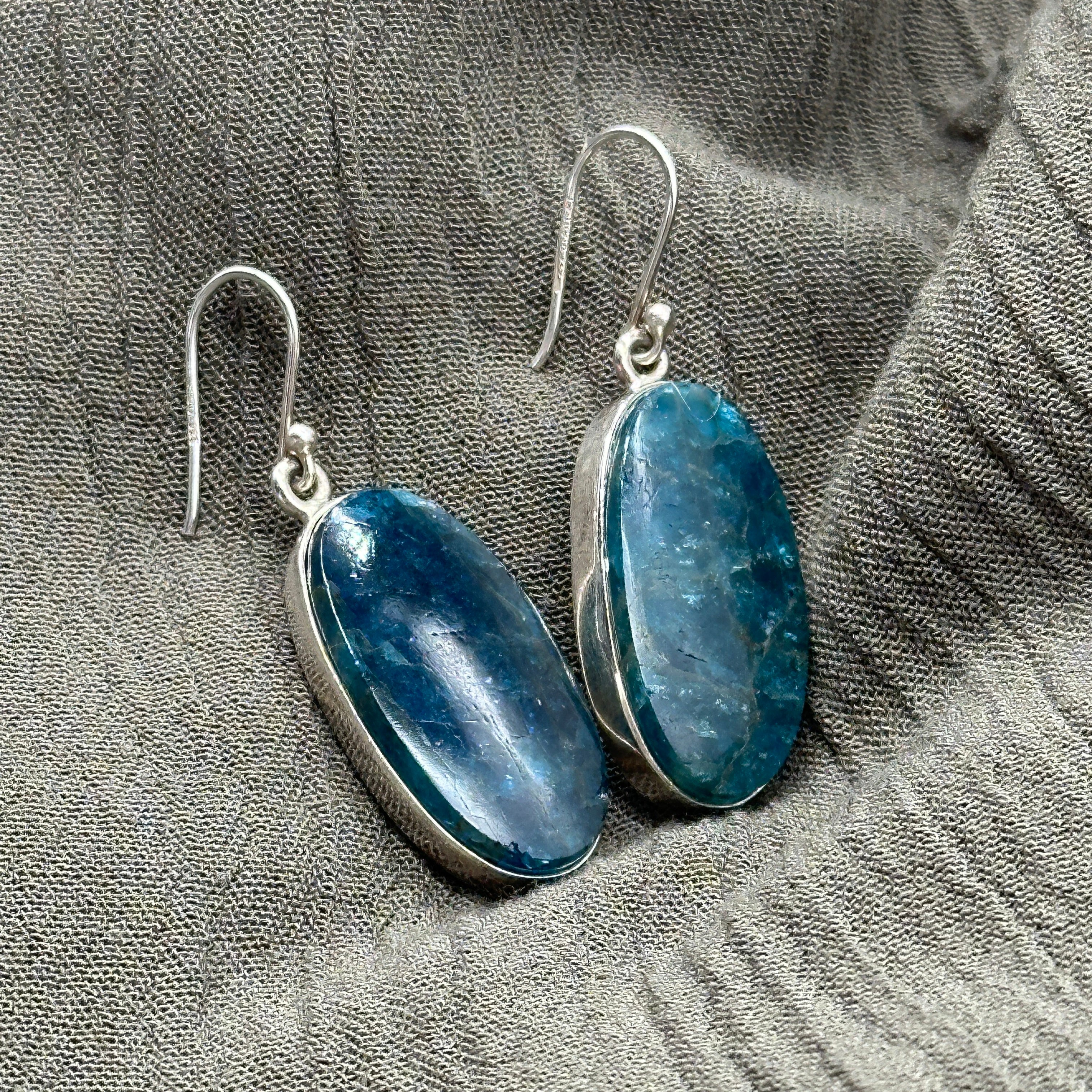 Gorgeous Ocean Blue Apatite Gemstone Earrings ~ Oval Shape ~ Elegant and Fun