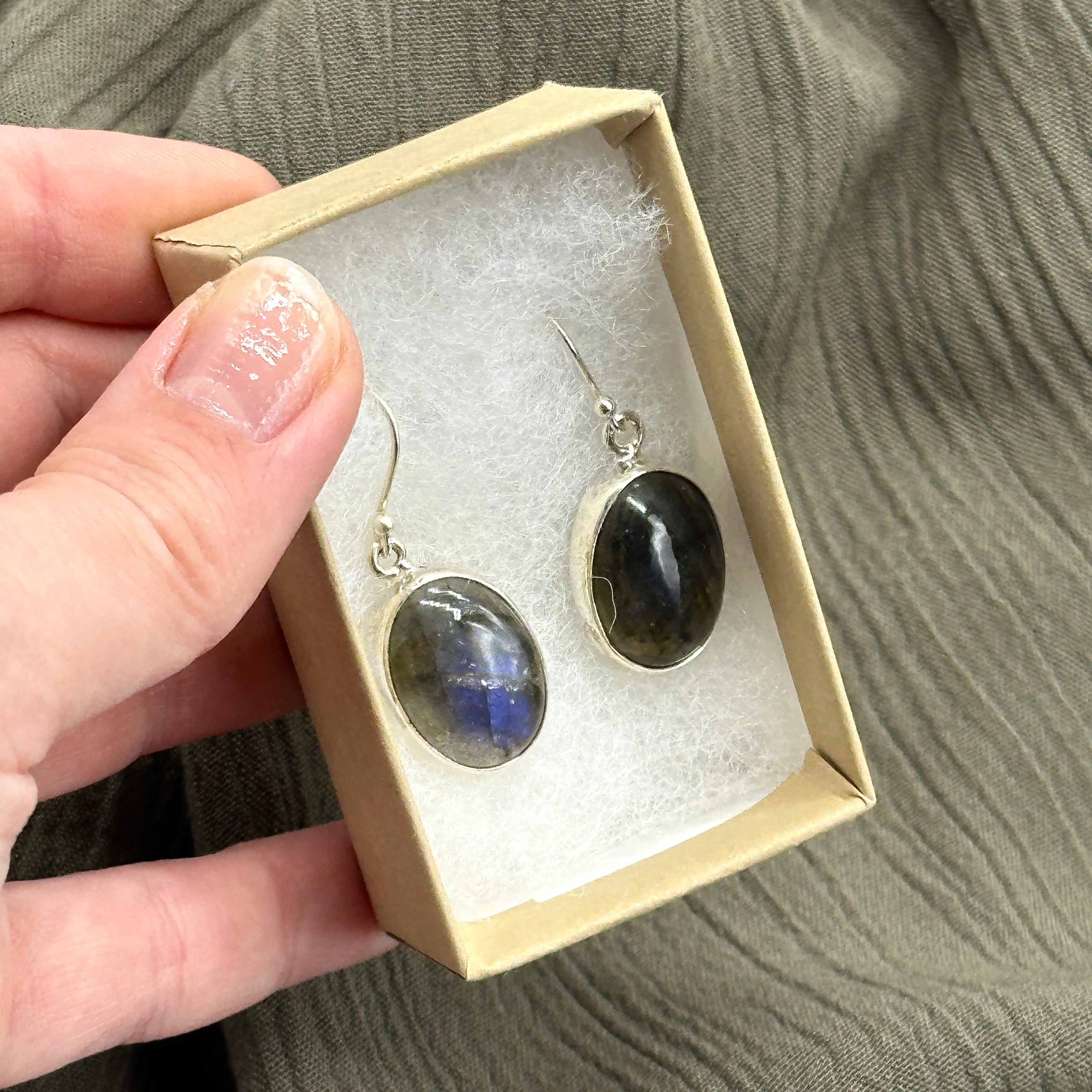 Flashy Labradorite Oval Gemstone Earrings