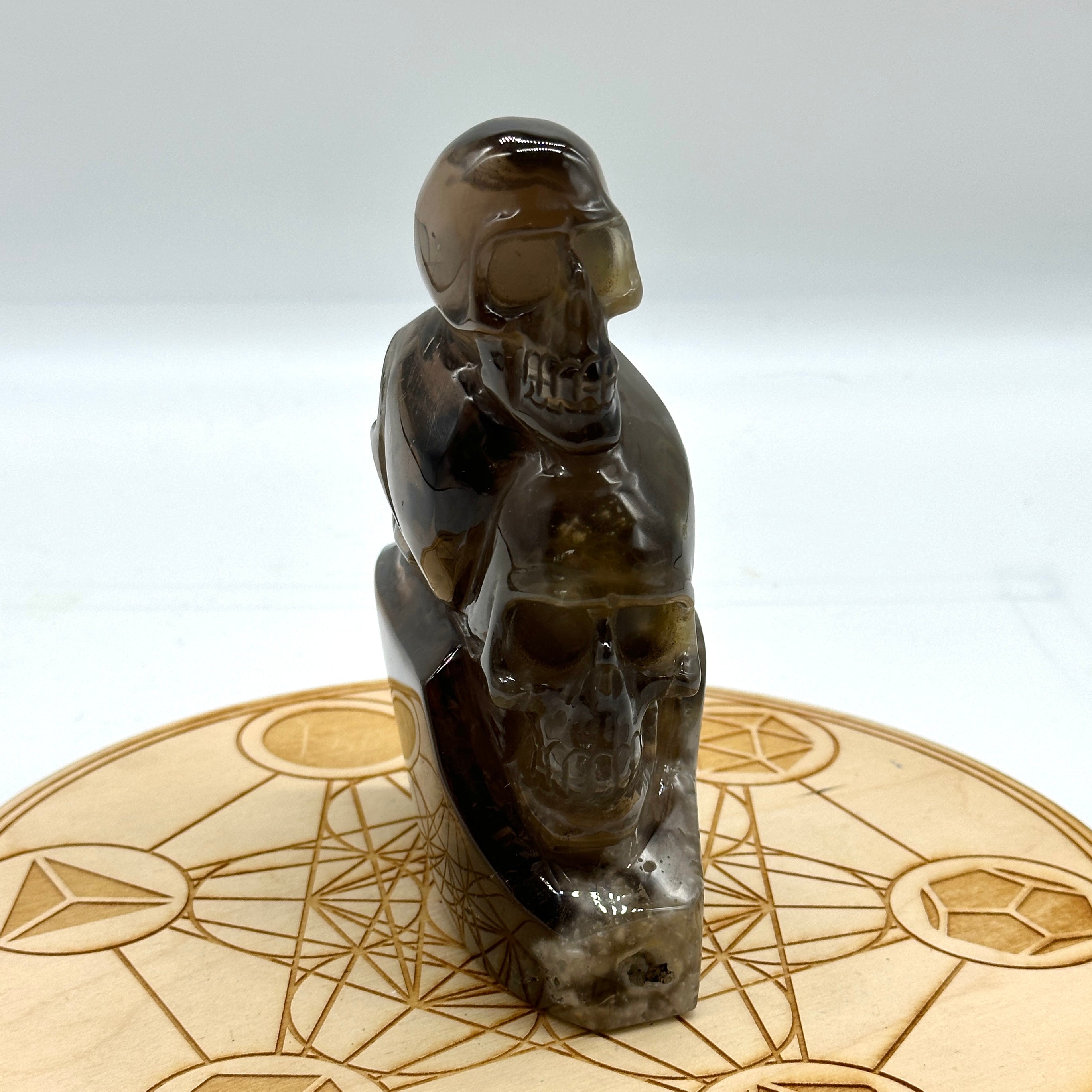 Brown Amphibole Quartz Luxury Triple Skull Carving From Brazil