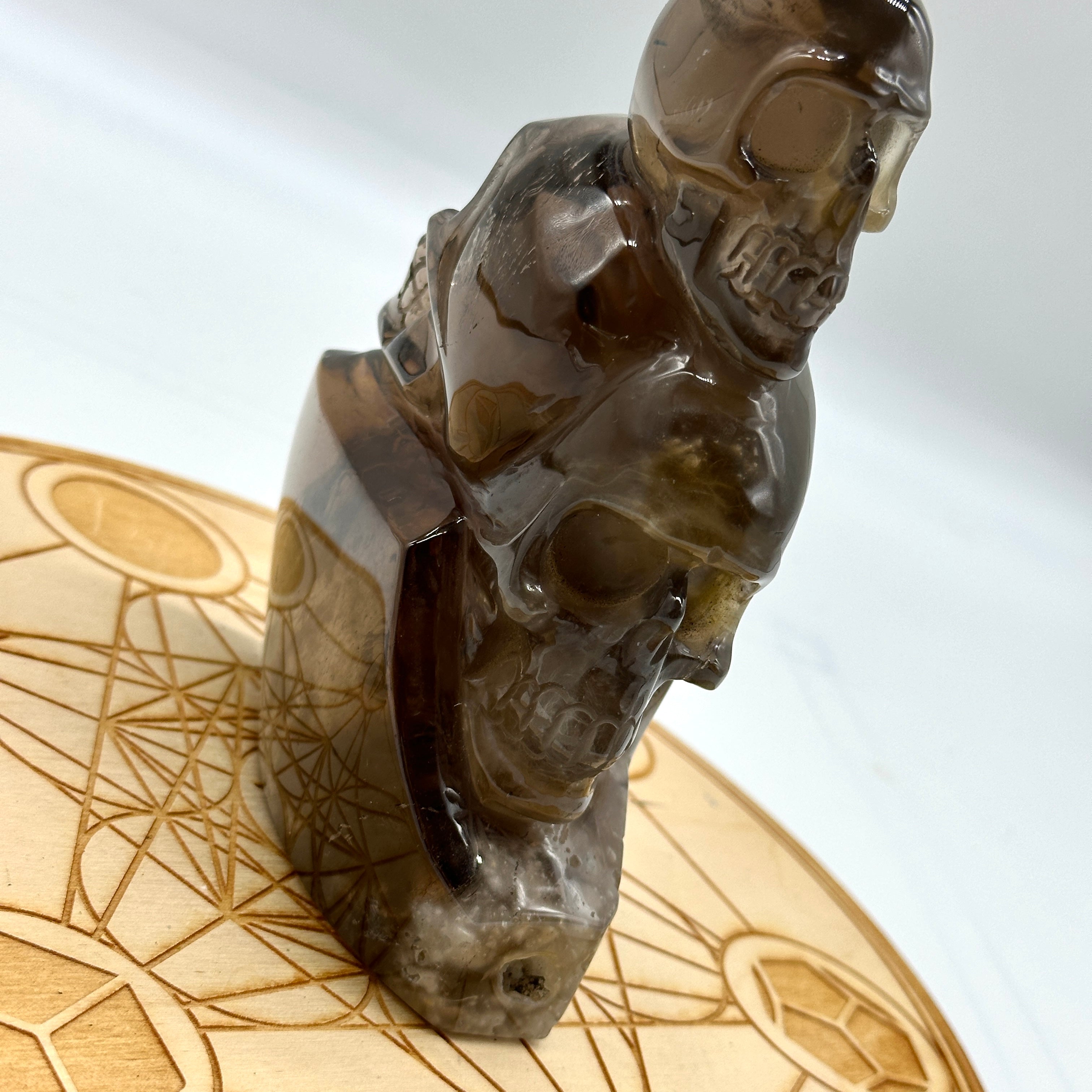 Brown Amphibole Quartz Luxury Triple Skull Carving From Brazil