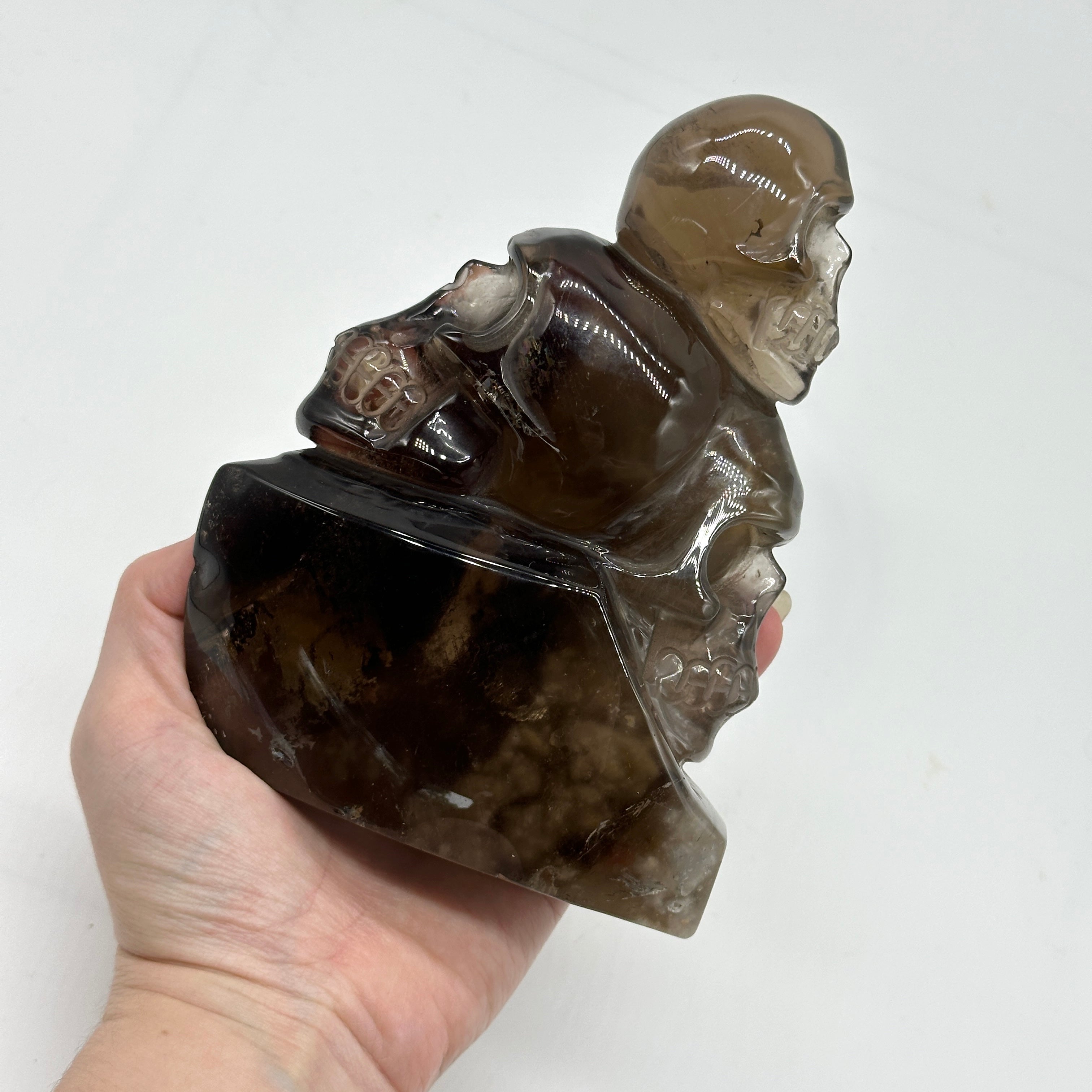 Brown Amphibole Quartz Luxury Triple Skull Carving From Brazil