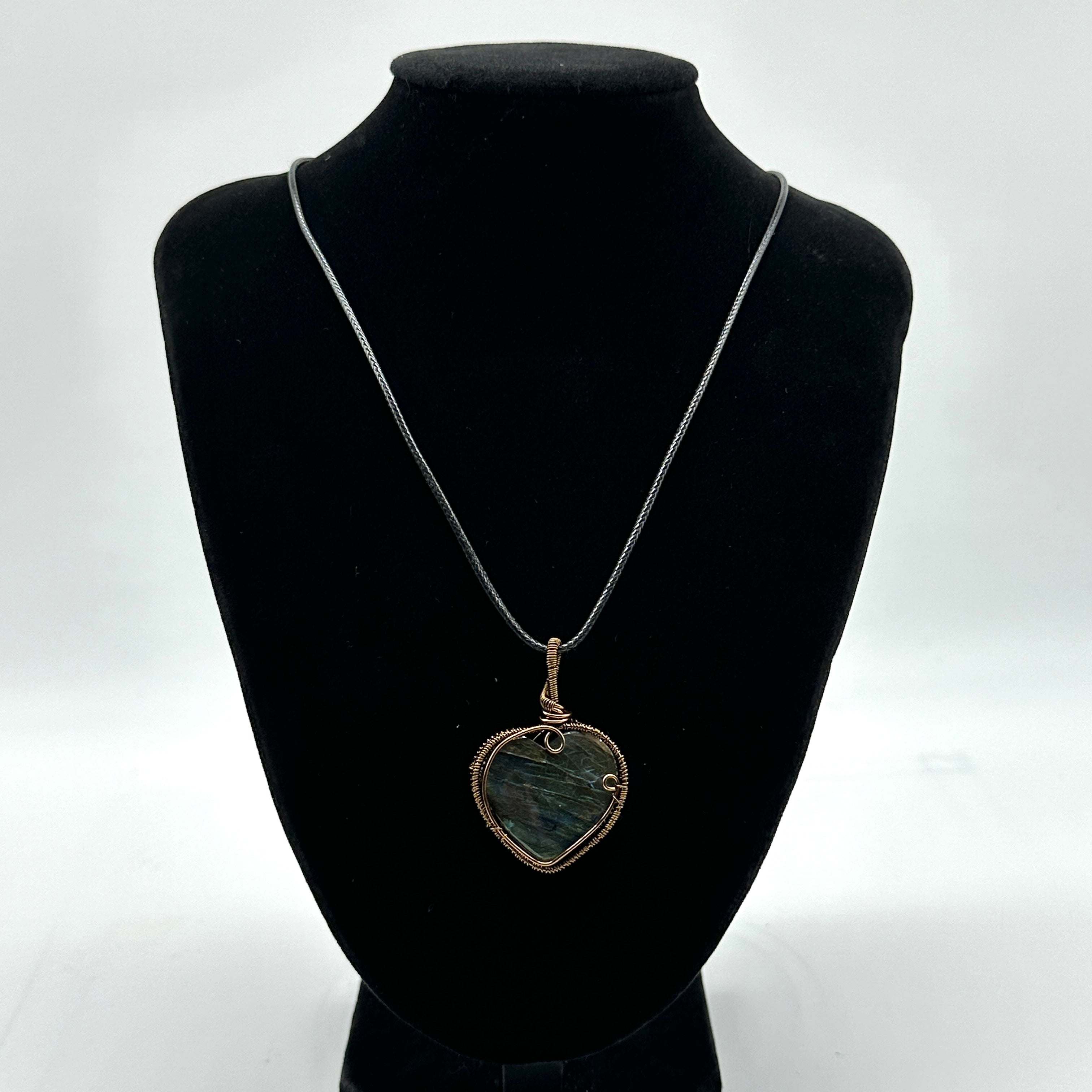 Antique Brass Pendant with Flashy Labradorite Gemstone Heart