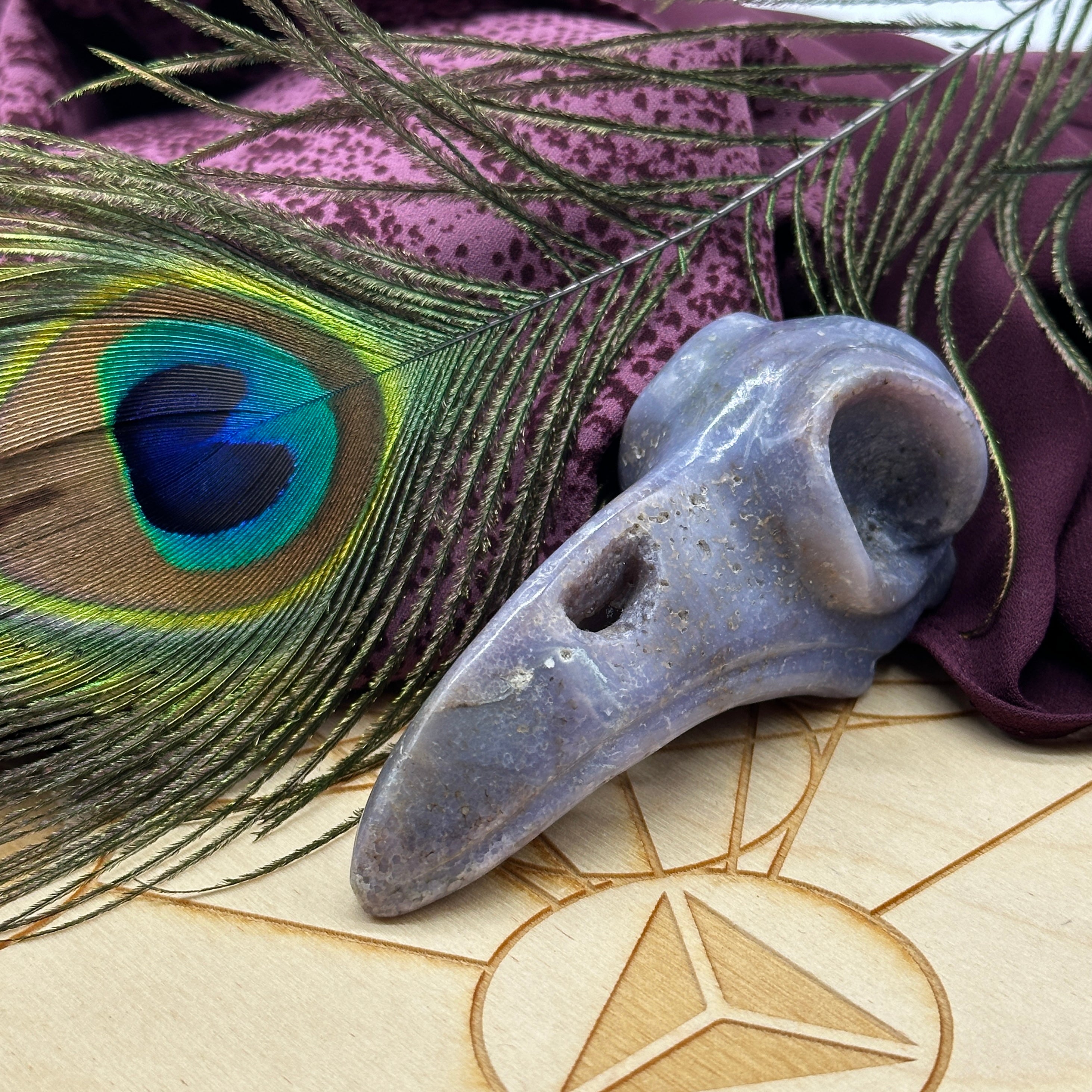 Genuine Grape Agate Raven Skull Carving ~ Spooky Vibes