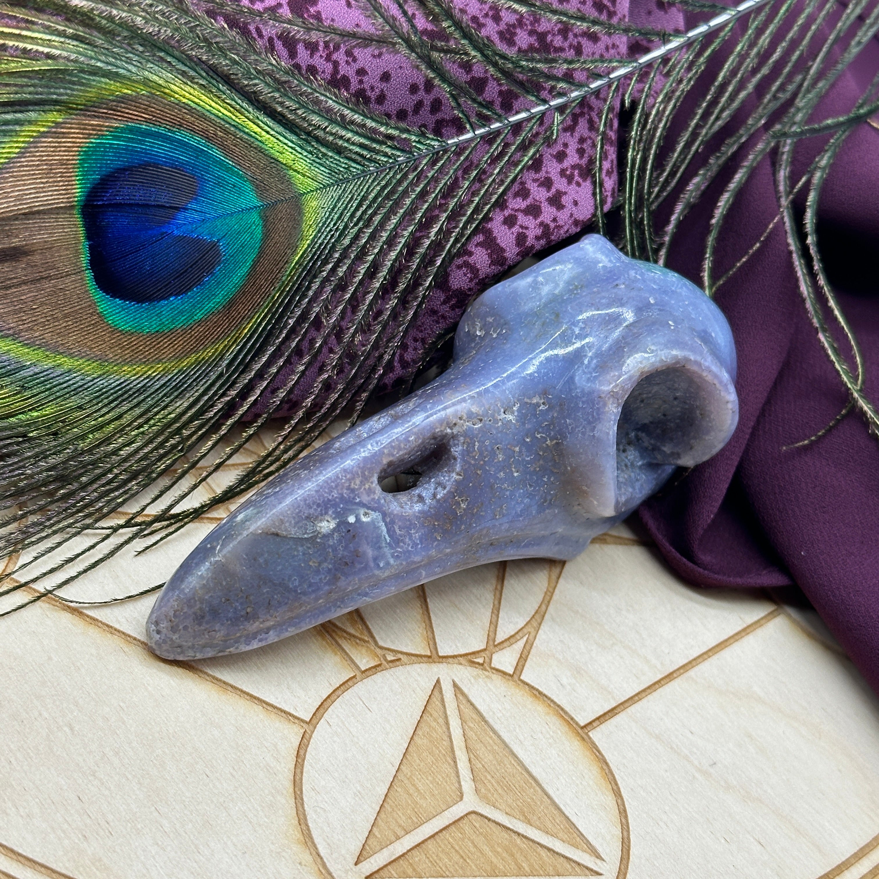Genuine Grape Agate Raven Skull Carving ~ Spooky Vibes