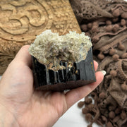 Rare Gemmy Black Tourmaline with UV Reactive Hyalite Opal Crust from Namibia, Africa