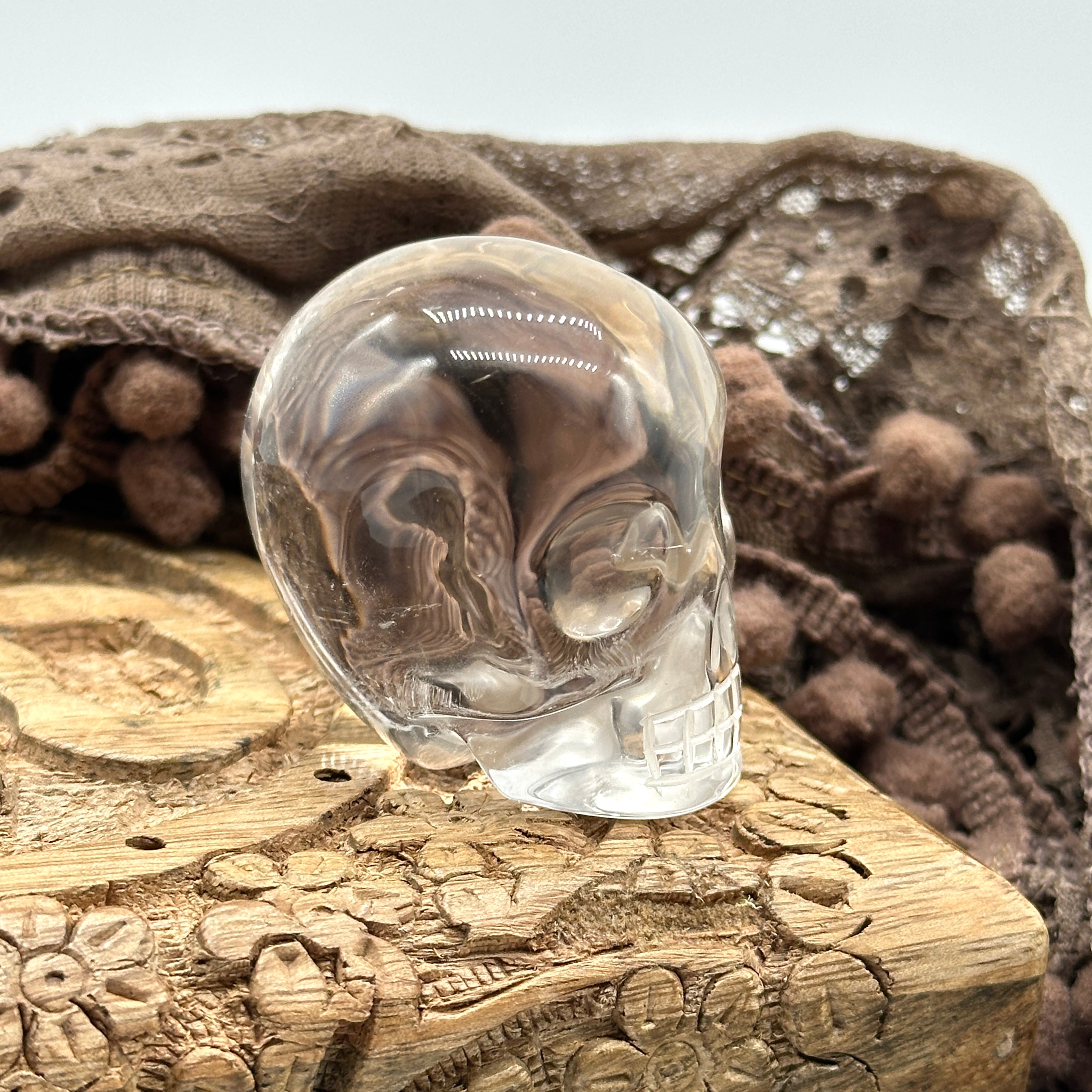 Clear Quartz Hand Crafted Crystal Skull Carving from Brazil