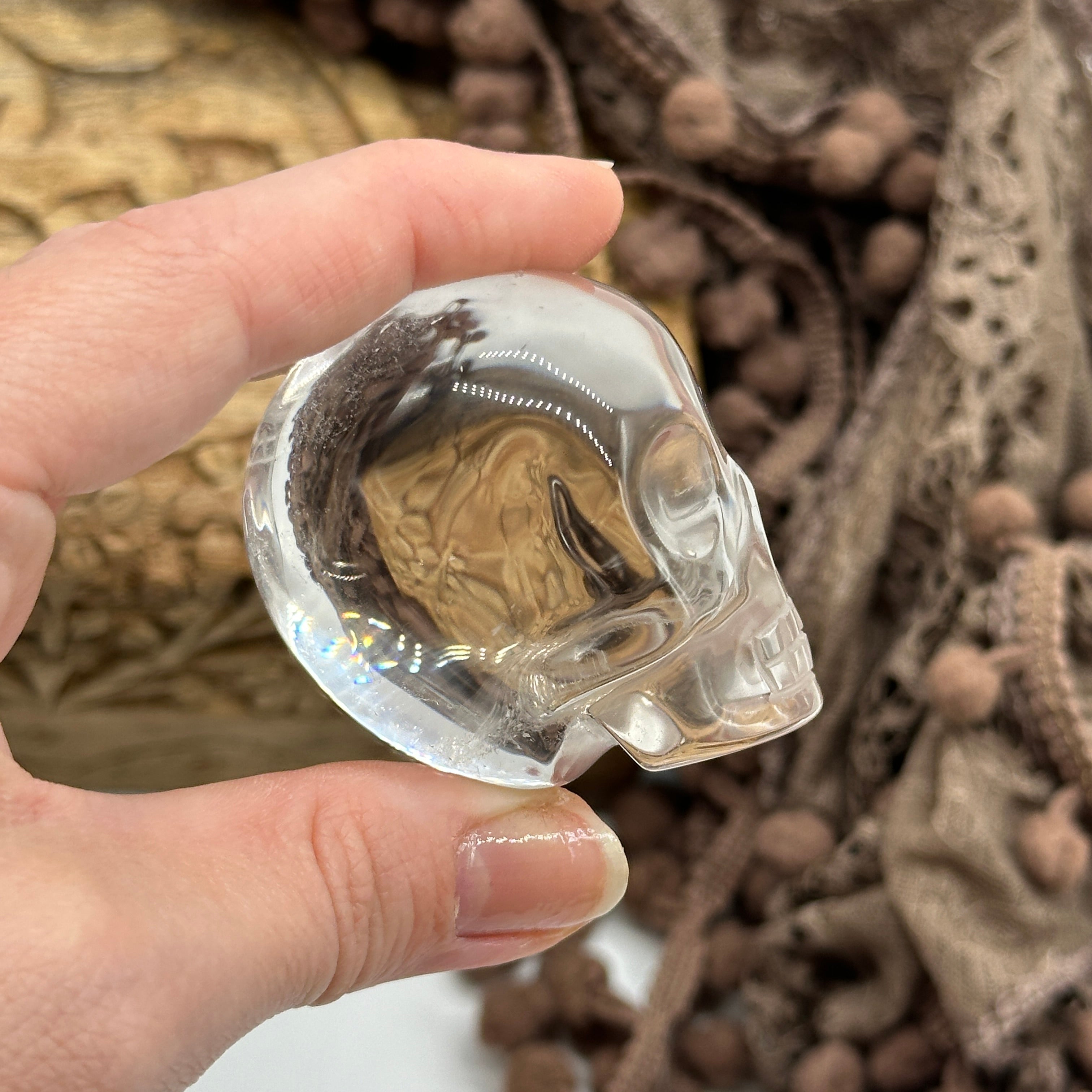 Clear Quartz Hand Crafted Crystal Skull Carving from Brazil