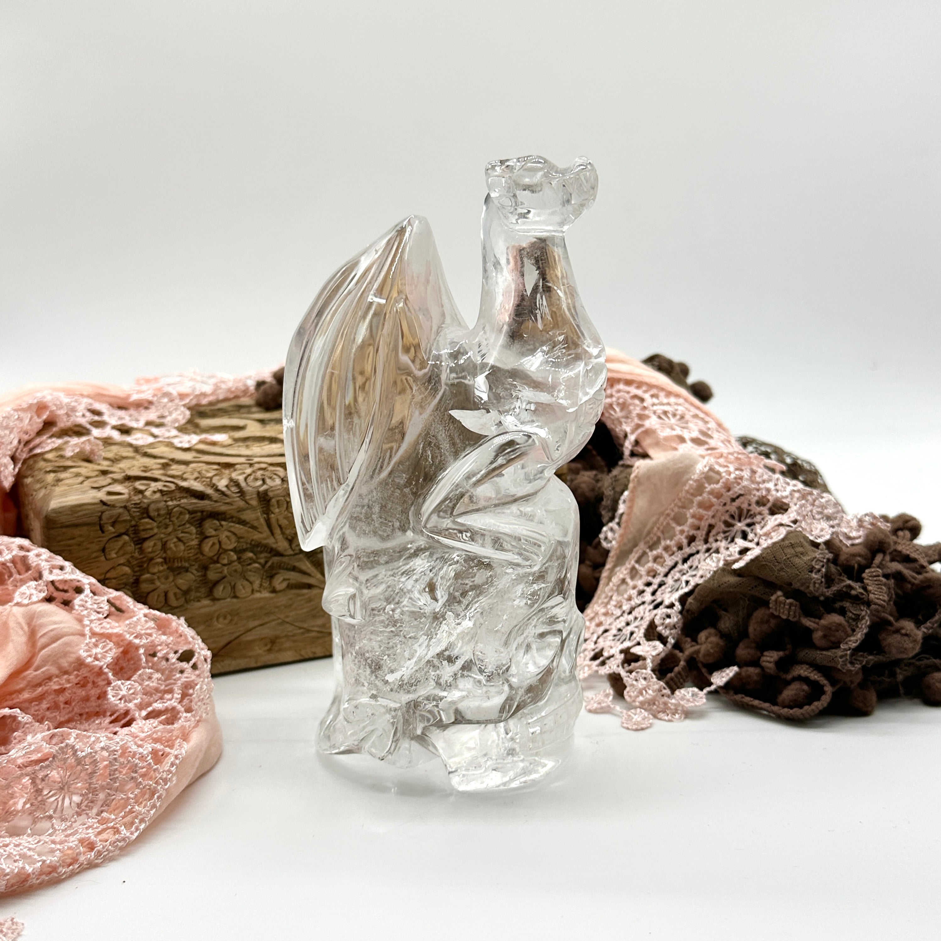 Clear Quartz Crystal Dragon and Skull Luxury Carving Display from Brazil