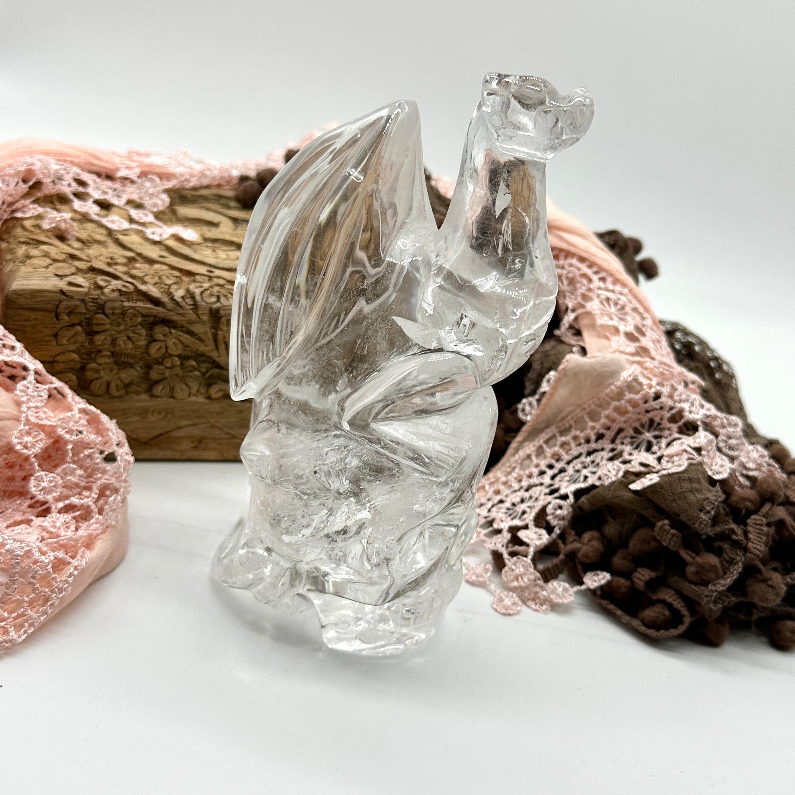 Clear Quartz Crystal Dragon and Skull Luxury Carving Display from Brazil