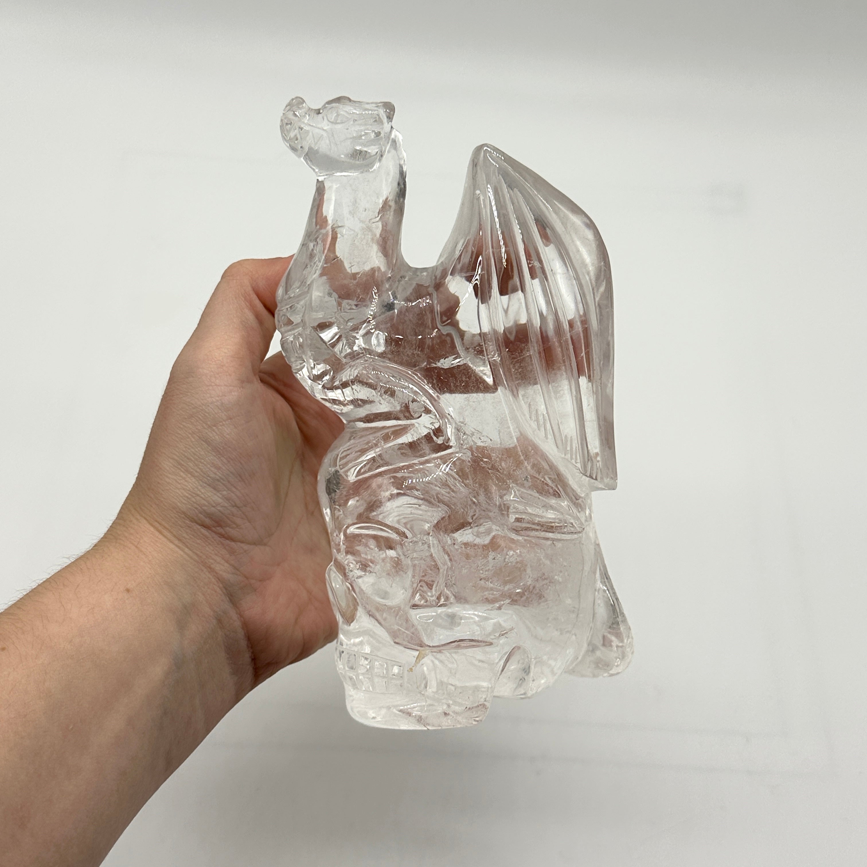 Clear Quartz Crystal Dragon and Skull Luxury Carving Display from Brazil