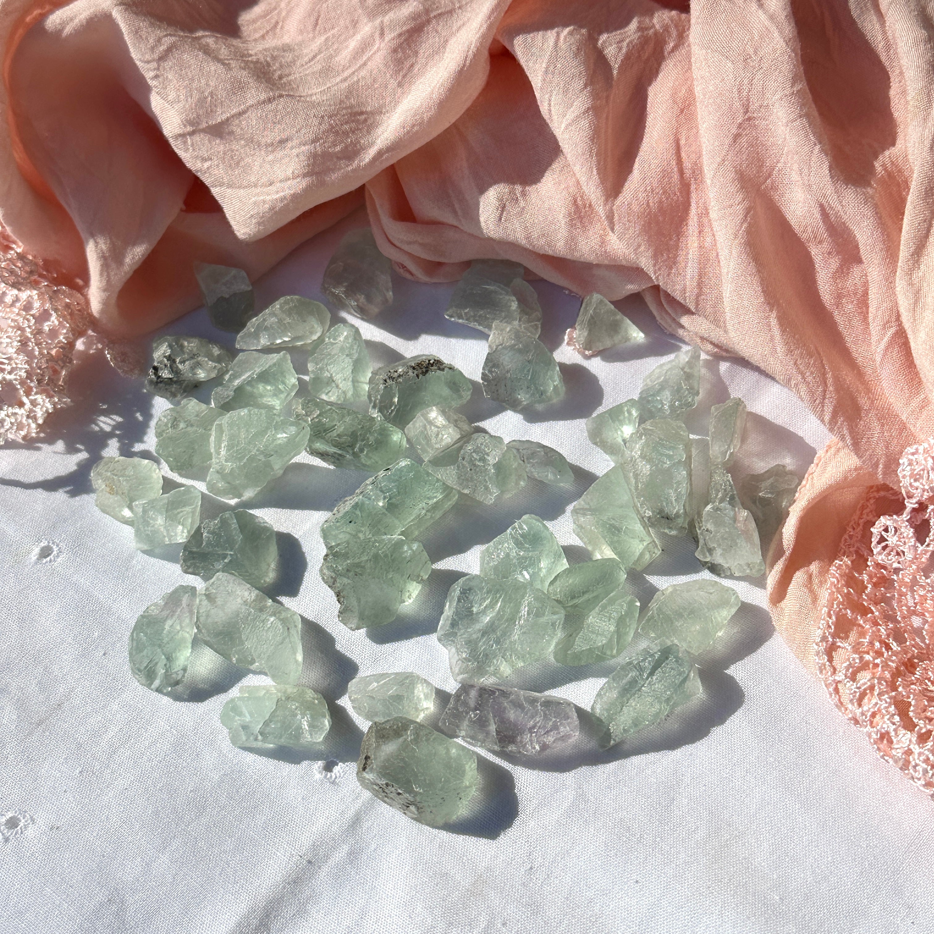 Set of 8 Free Form Sea Green Fluorite Chunks