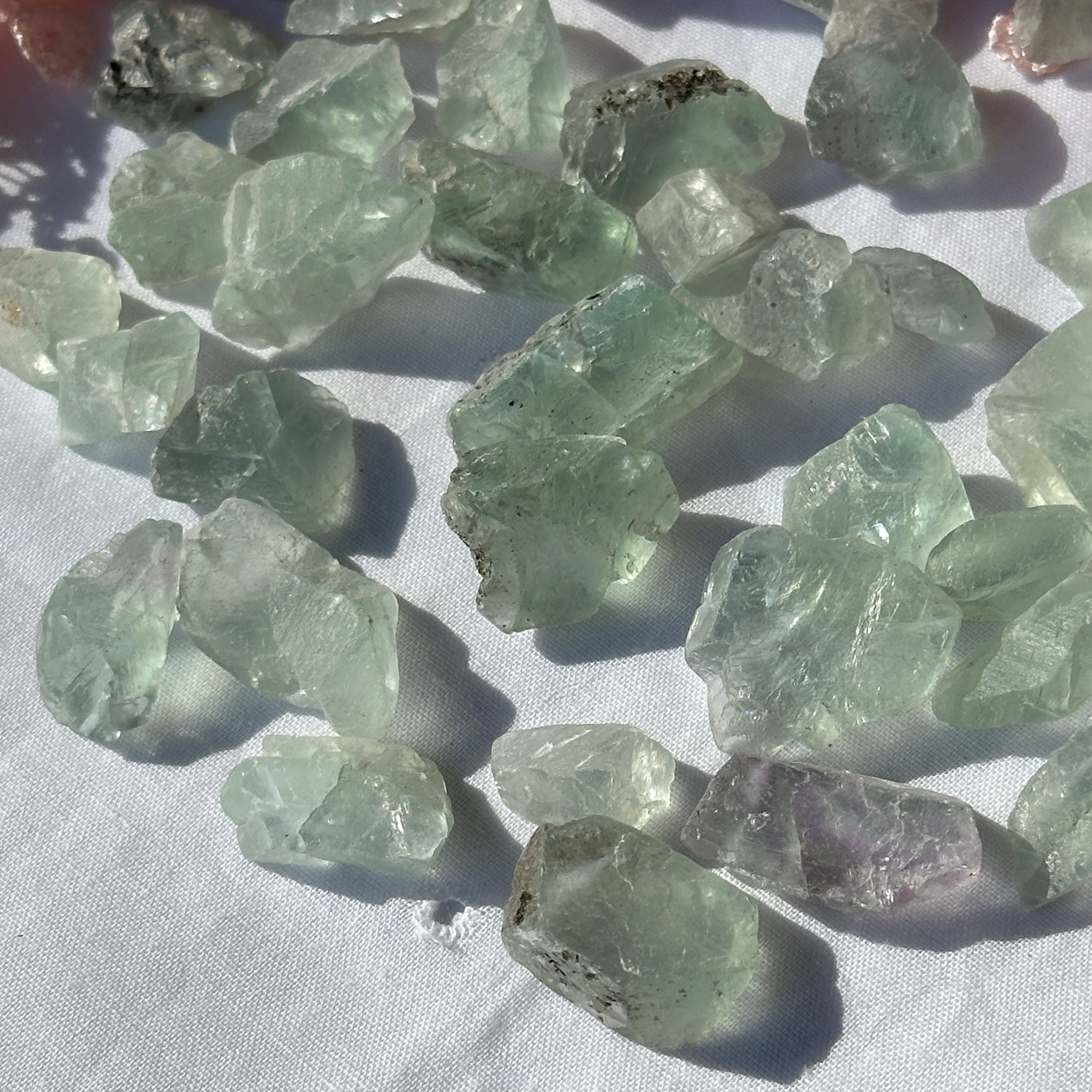 Set of 8 Free Form Sea Green Fluorite Chunks