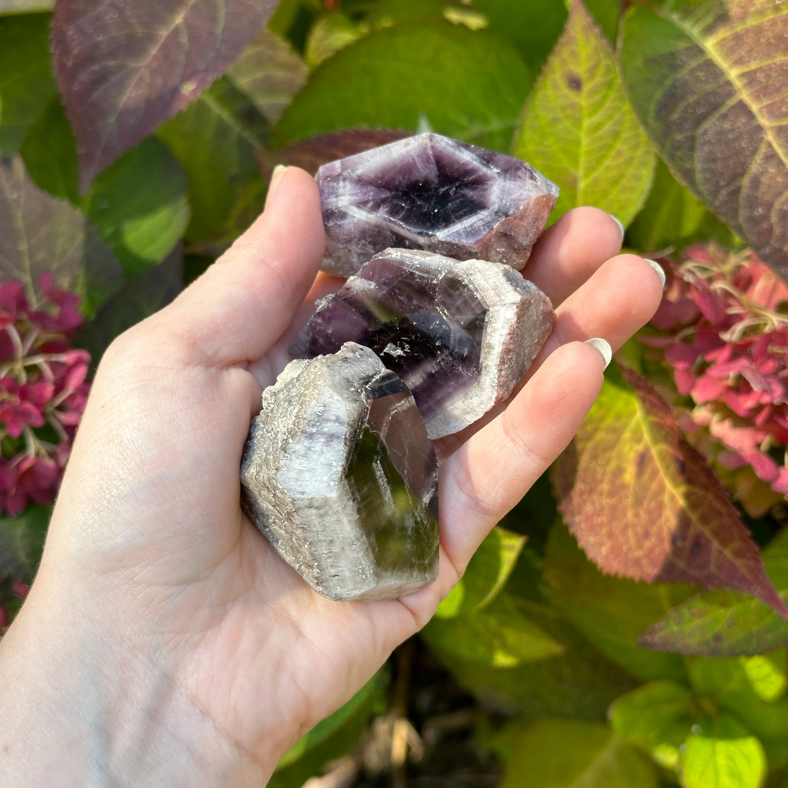 Alluring Geometric Gemmy Phantom Smoky Amethyst with Calcite Crusted Top, Partially Polished from Brazil
