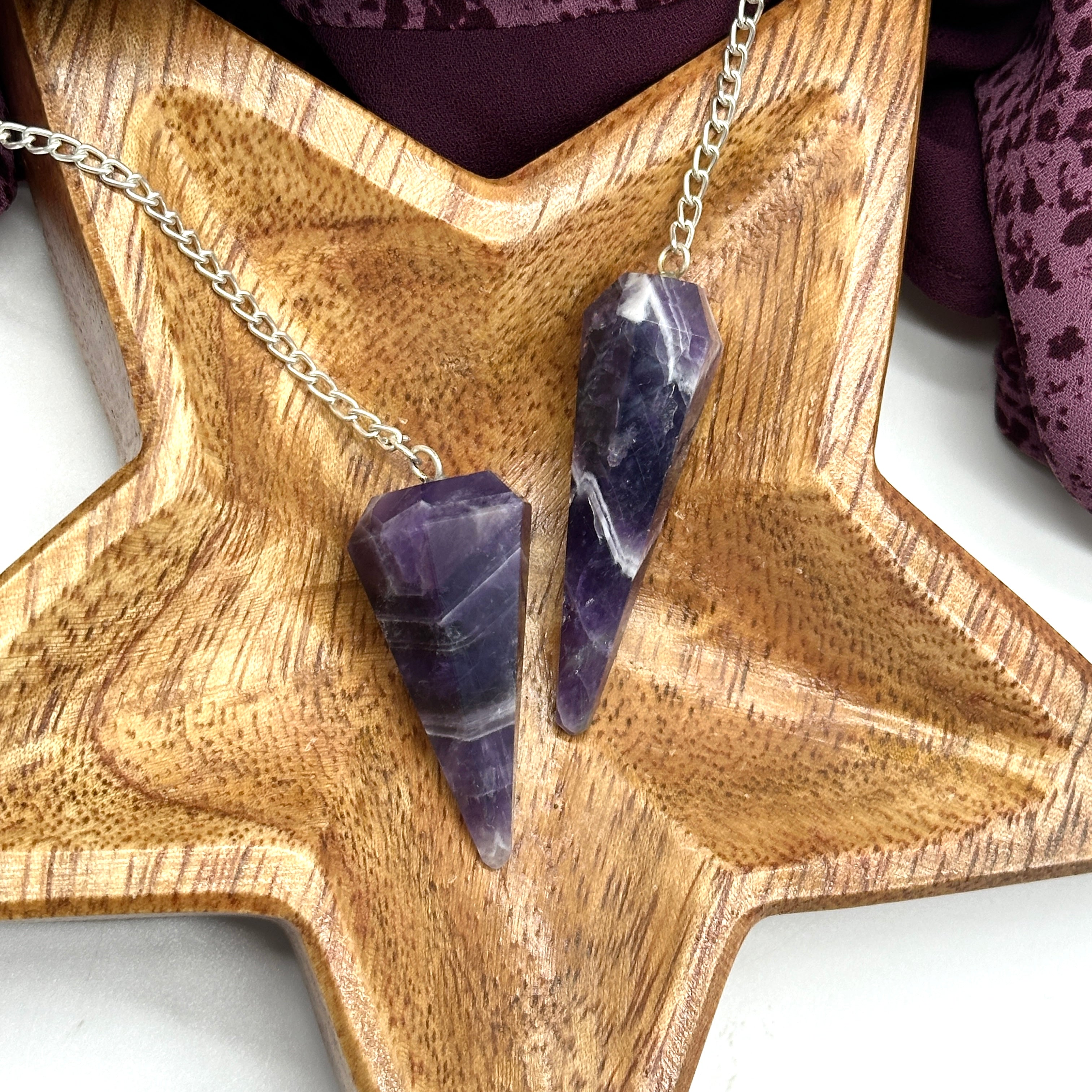 Mystic Haze Purple Chevron Amethyst Quartz Crystal Tapered Pendulum