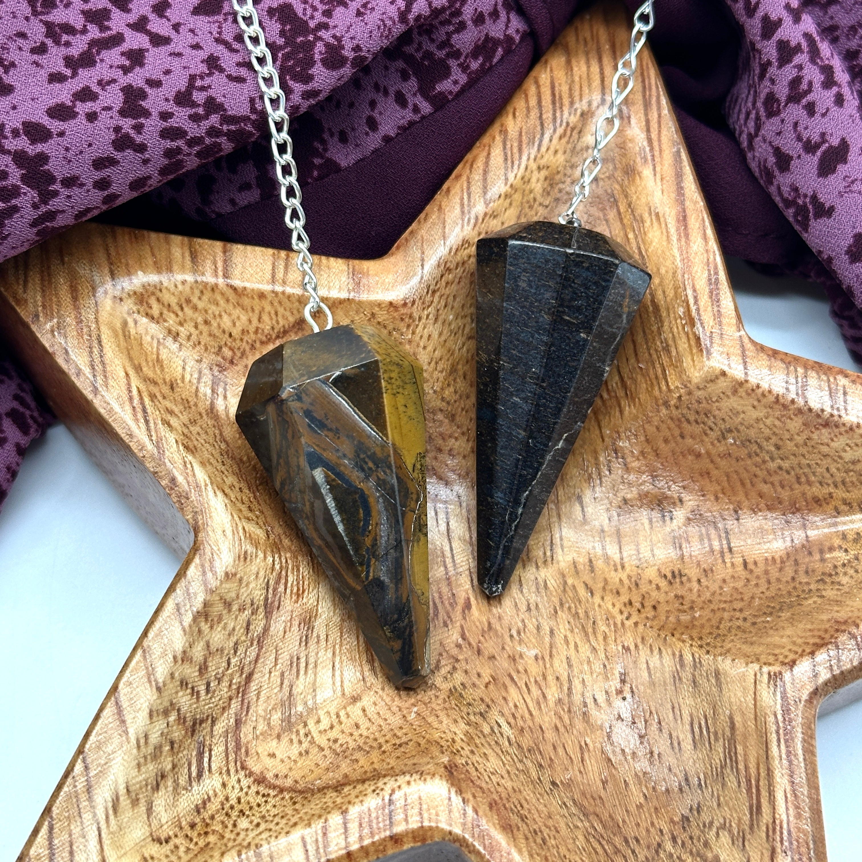 Ground and Connect~ Set of Two Gemstone Tapered Pendulums ~ Bronzite and Tiger's Eye