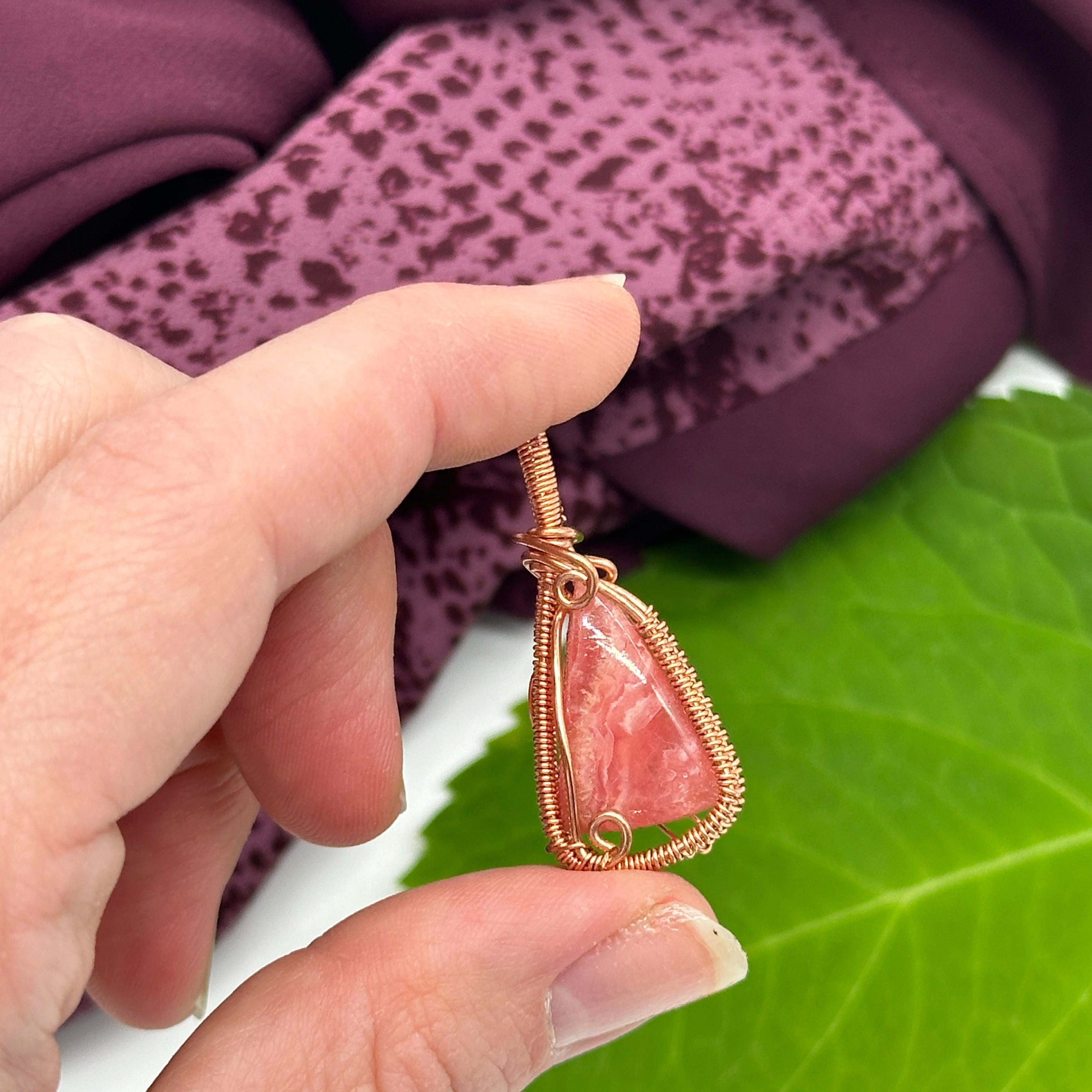Royal Rhodochrosite Copper Wire Wrapped Gemstone Pendant ~ Includes Necklace Cord
