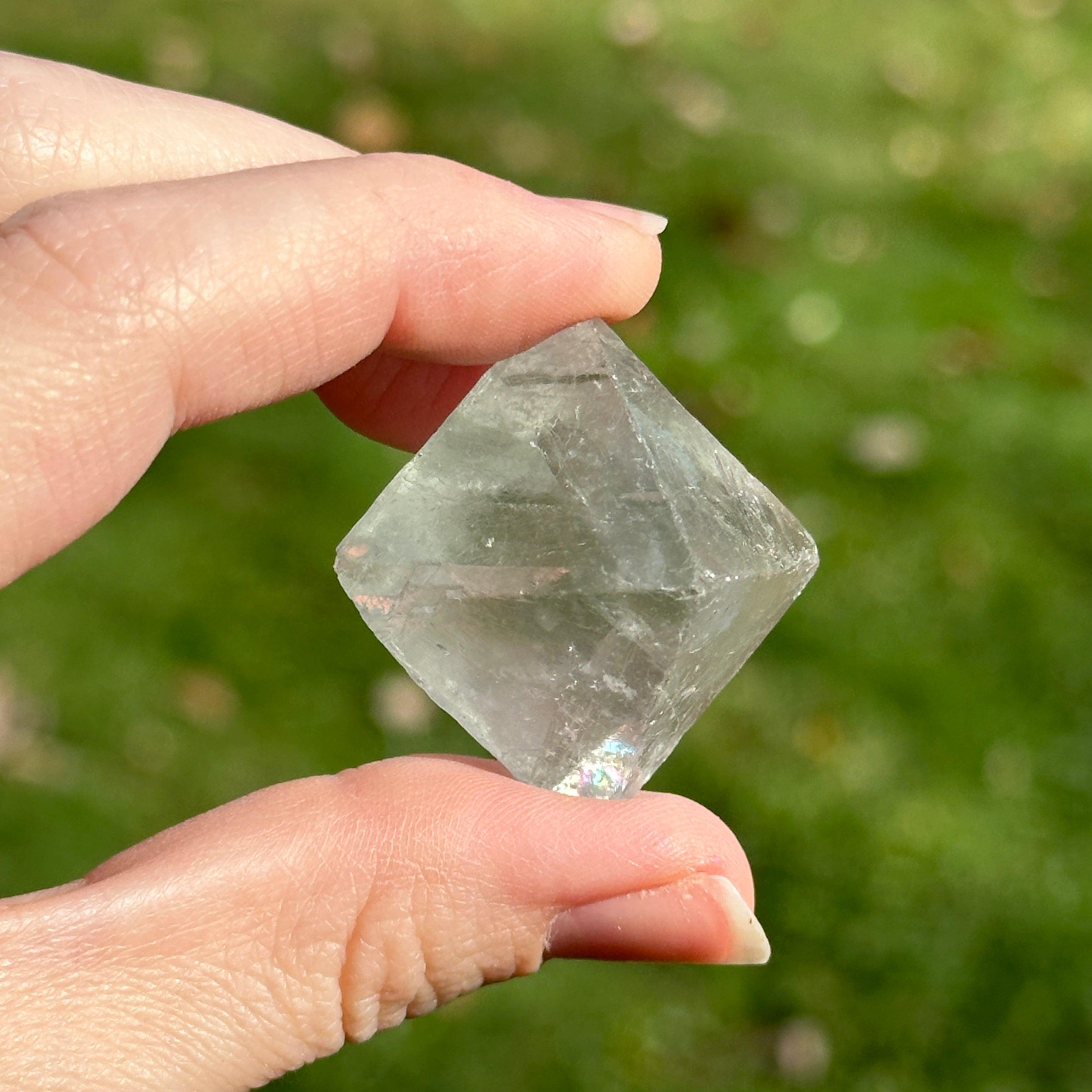 Radiant Rainbow Natural Green Fluorite Octahedron Crystal