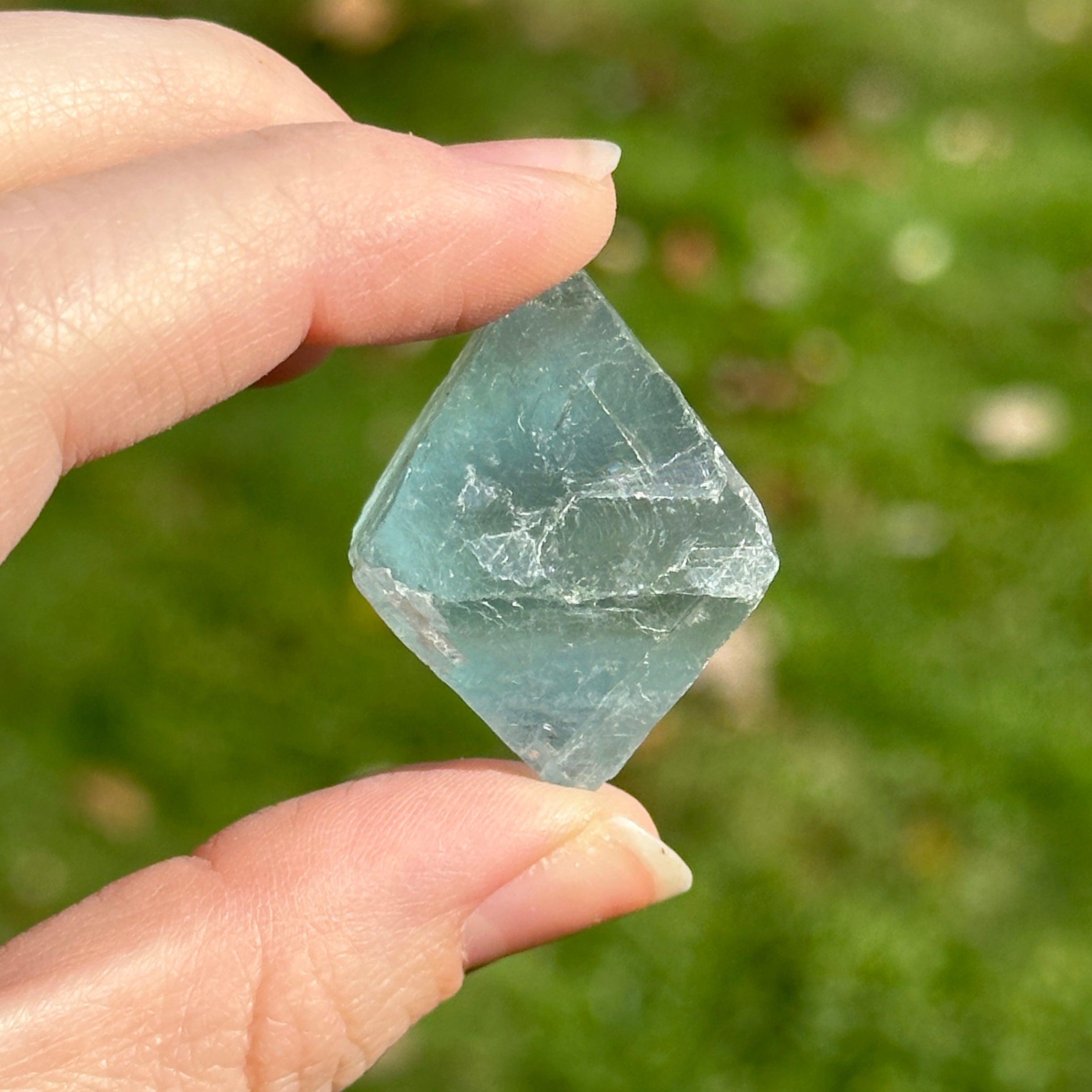 Seafoam Green Natural Fluorite Octahedron Crystal