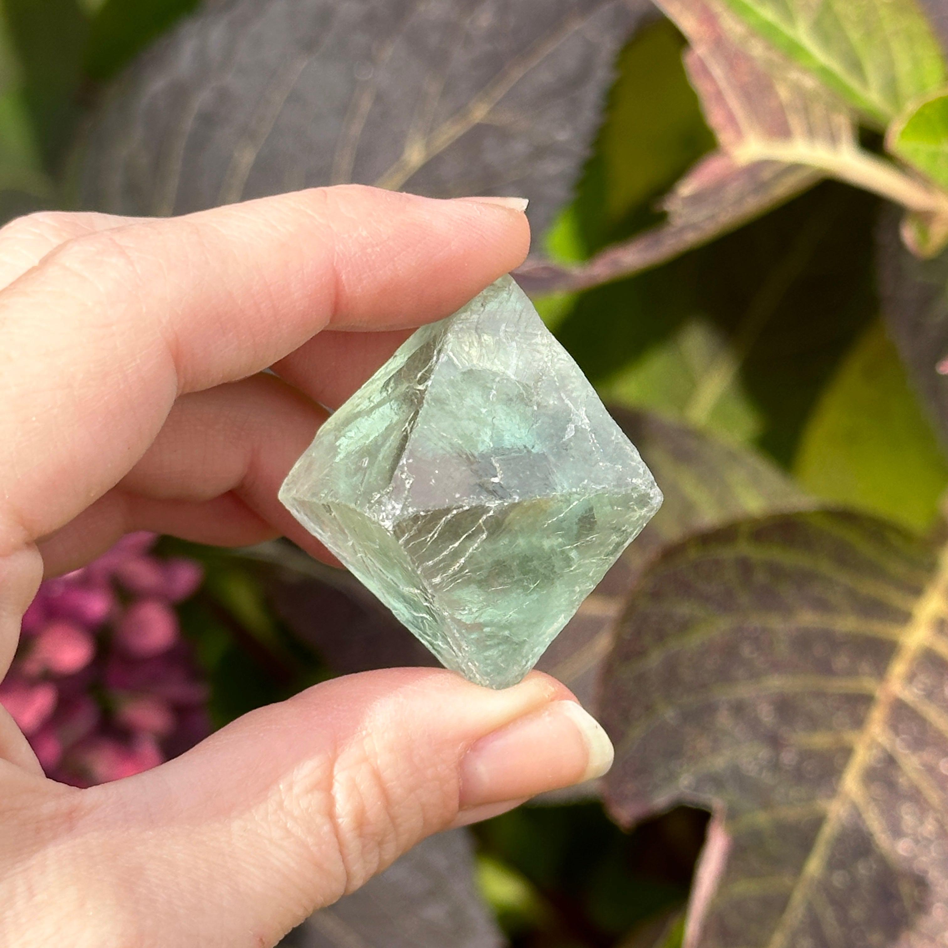 Dancing Rainbows! Natural Green Fluorite Crystal Octahedron
