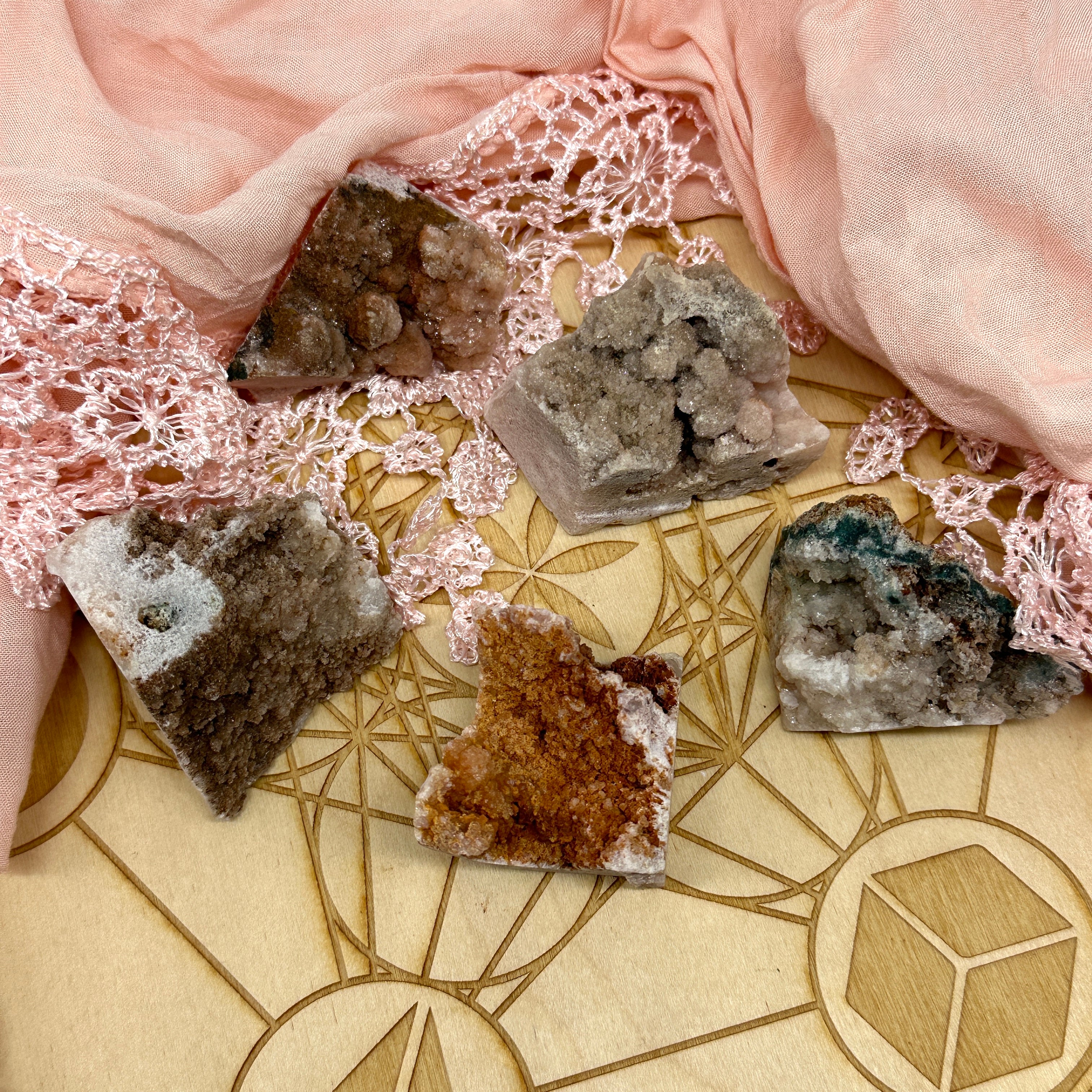 Shimmering Essence Pink Amethyst Free Form Crystals with Inclusions and Druzy Caves