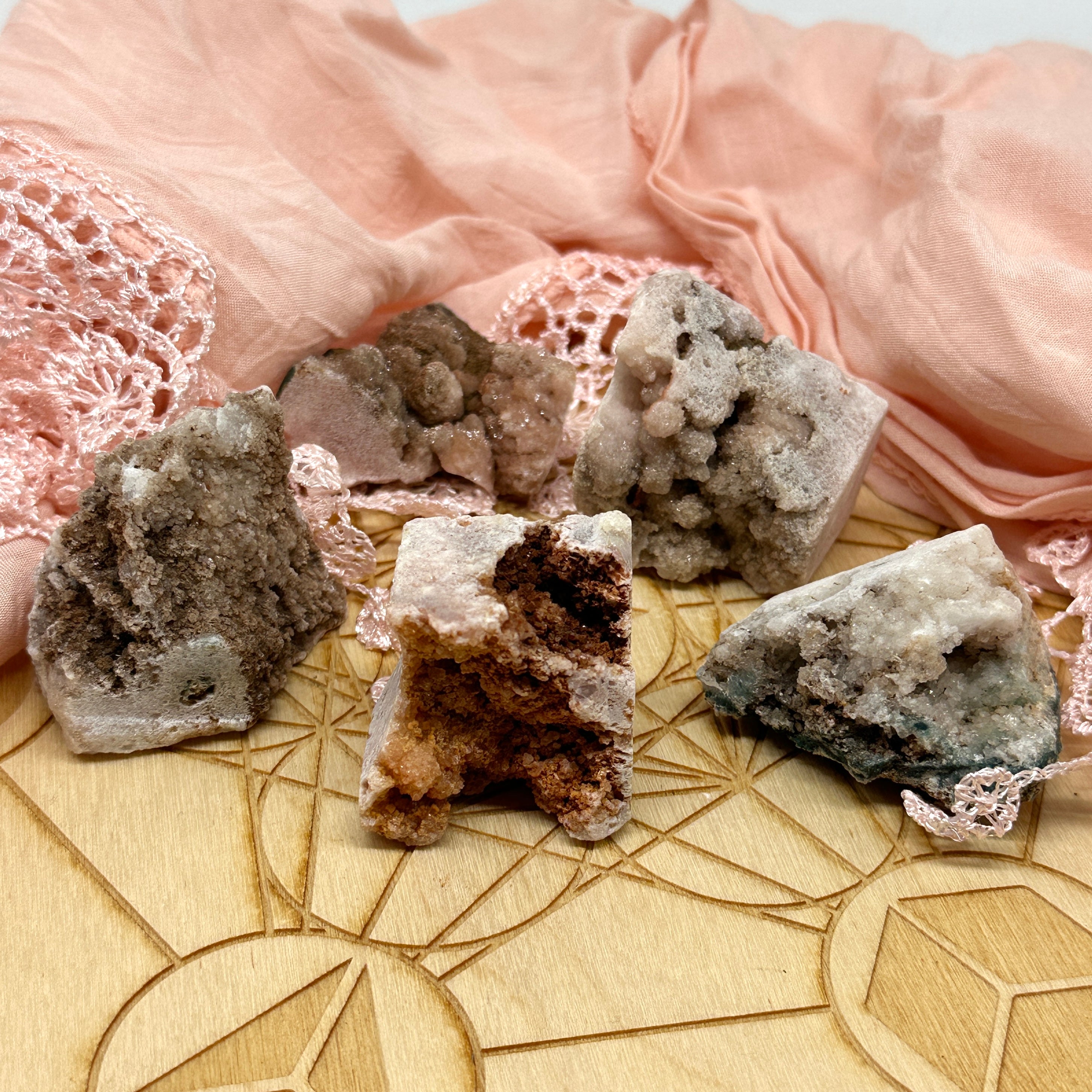 Shimmering Essence Pink Amethyst Free Form Crystals with Inclusions and Druzy Caves