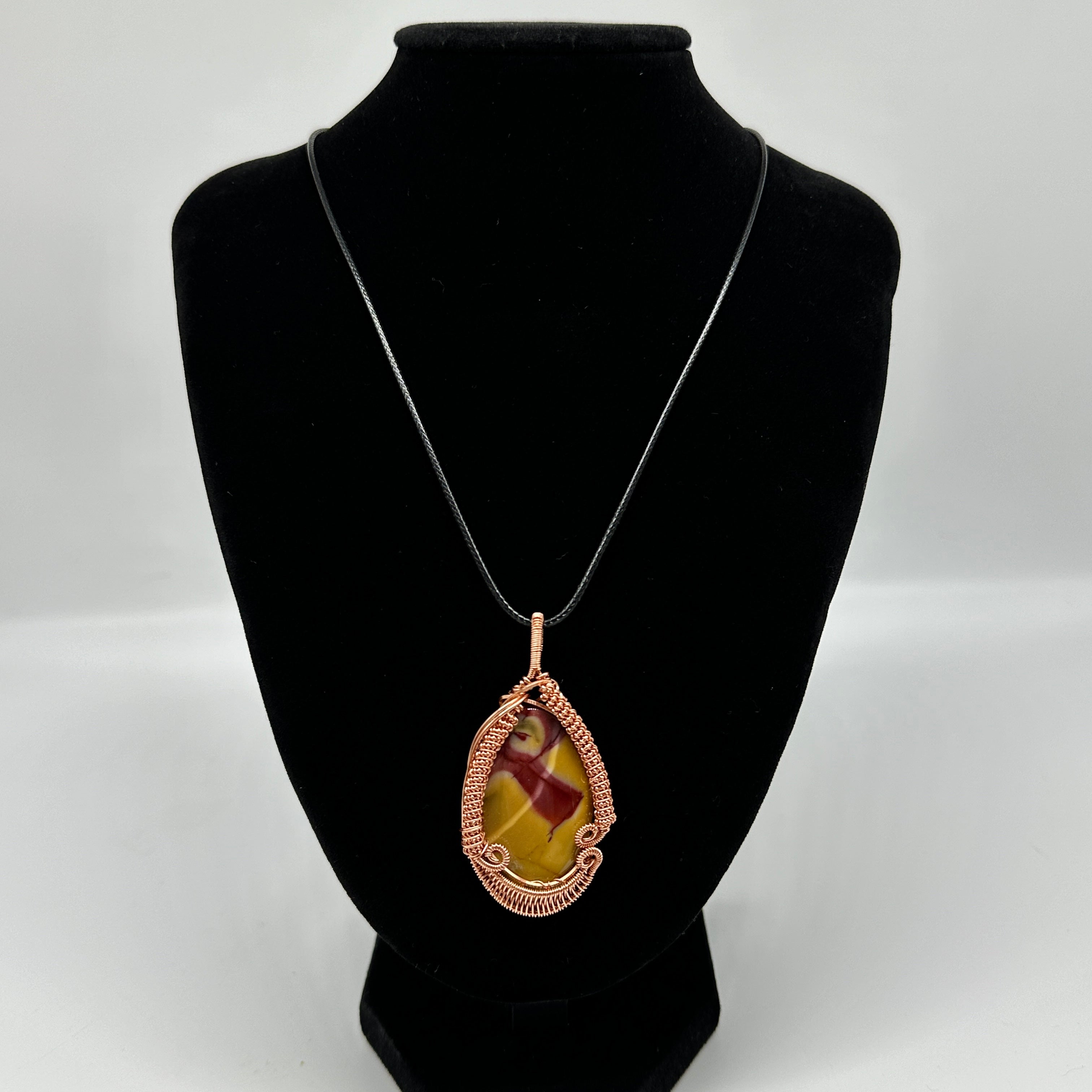 Radiant Red and Yellow Mookaite Jasper and Copper Wire Wrapped Pendant ~ Includes Necklace Cord