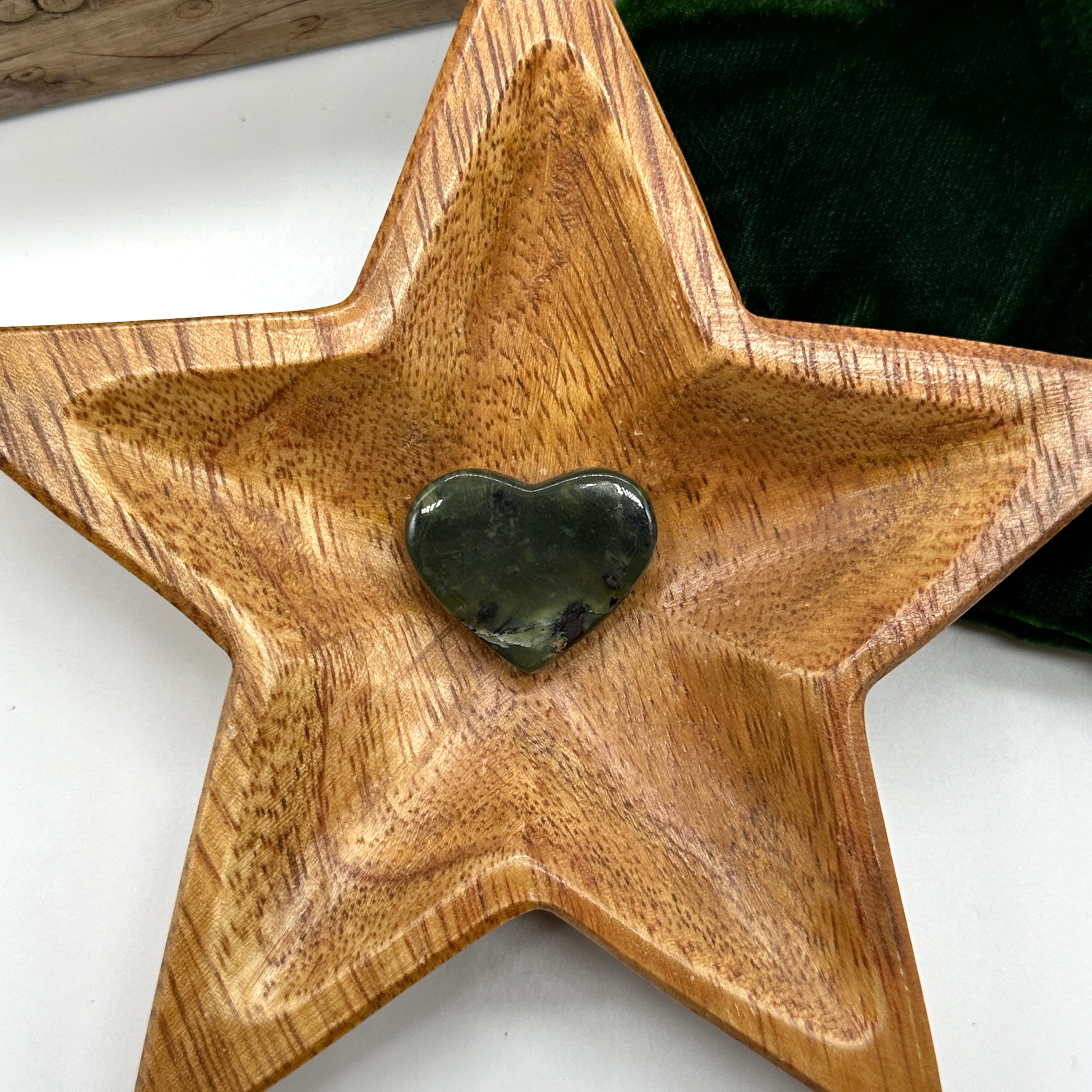 Gravitational Green Jade with Hematite ~ Mini Heart Cabochon Gemstone Carving