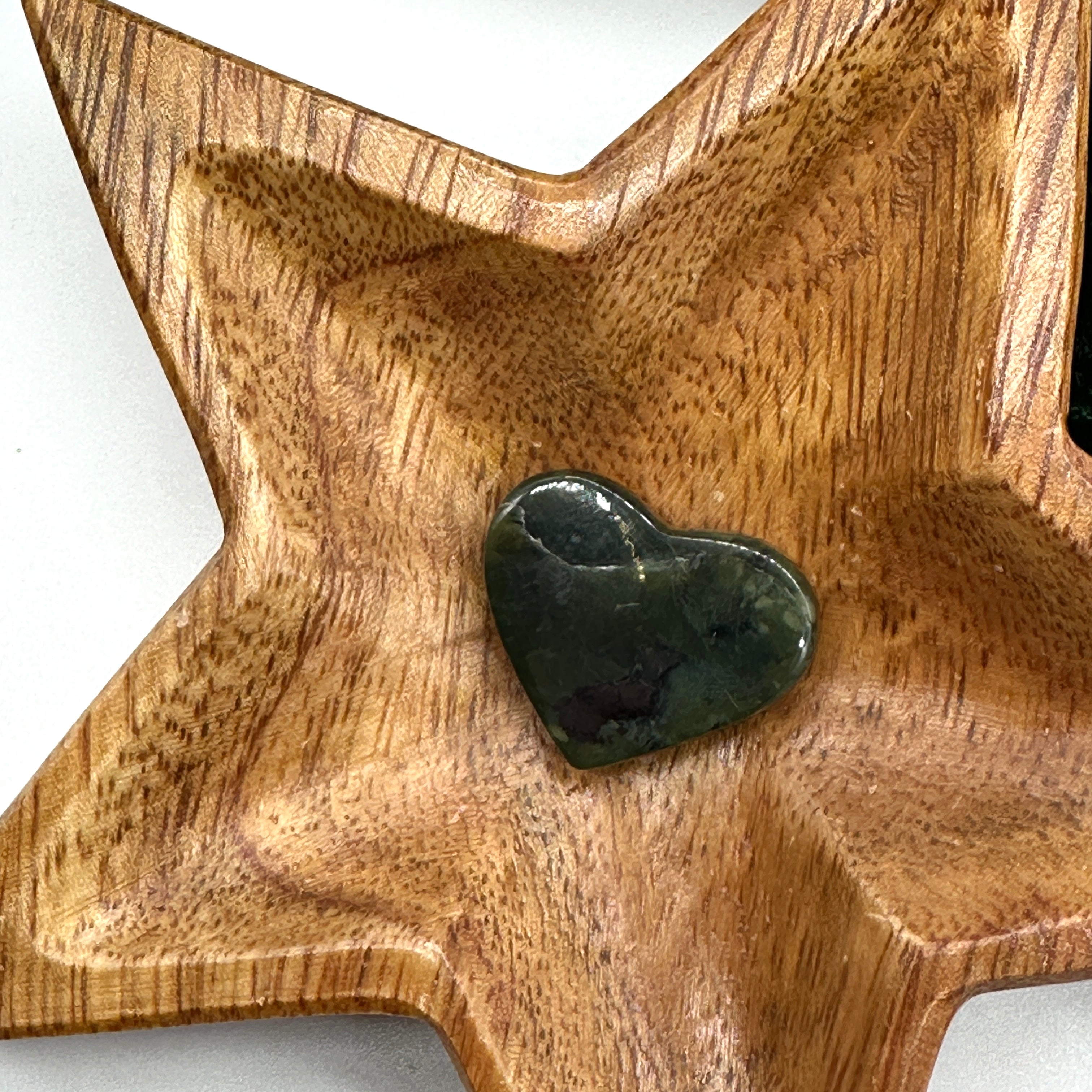 Gravitational Green Jade with Hematite ~ Mini Heart Cabochon Gemstone Carving