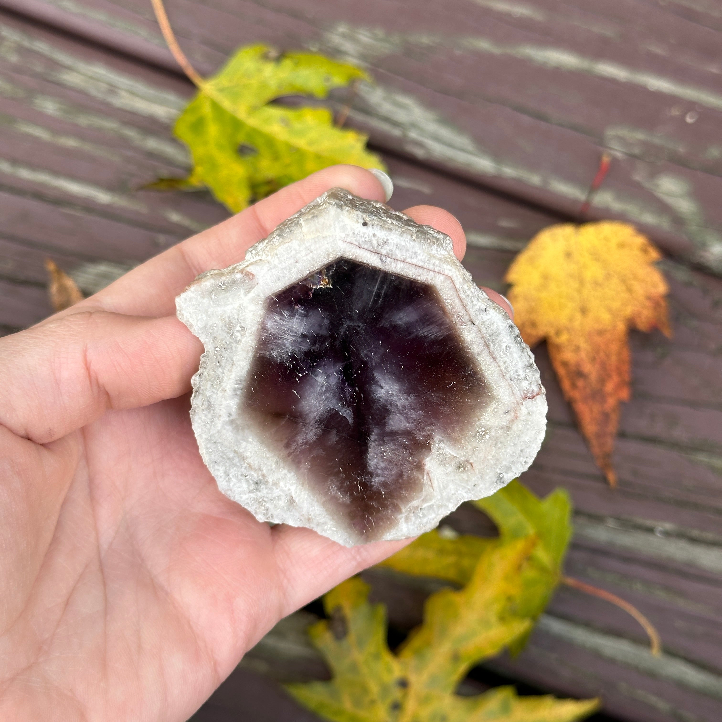 Geometric Phantom Smoky Amethyst Partially Polished Point with Calcite Crusted Top ~ Locale: Brazil