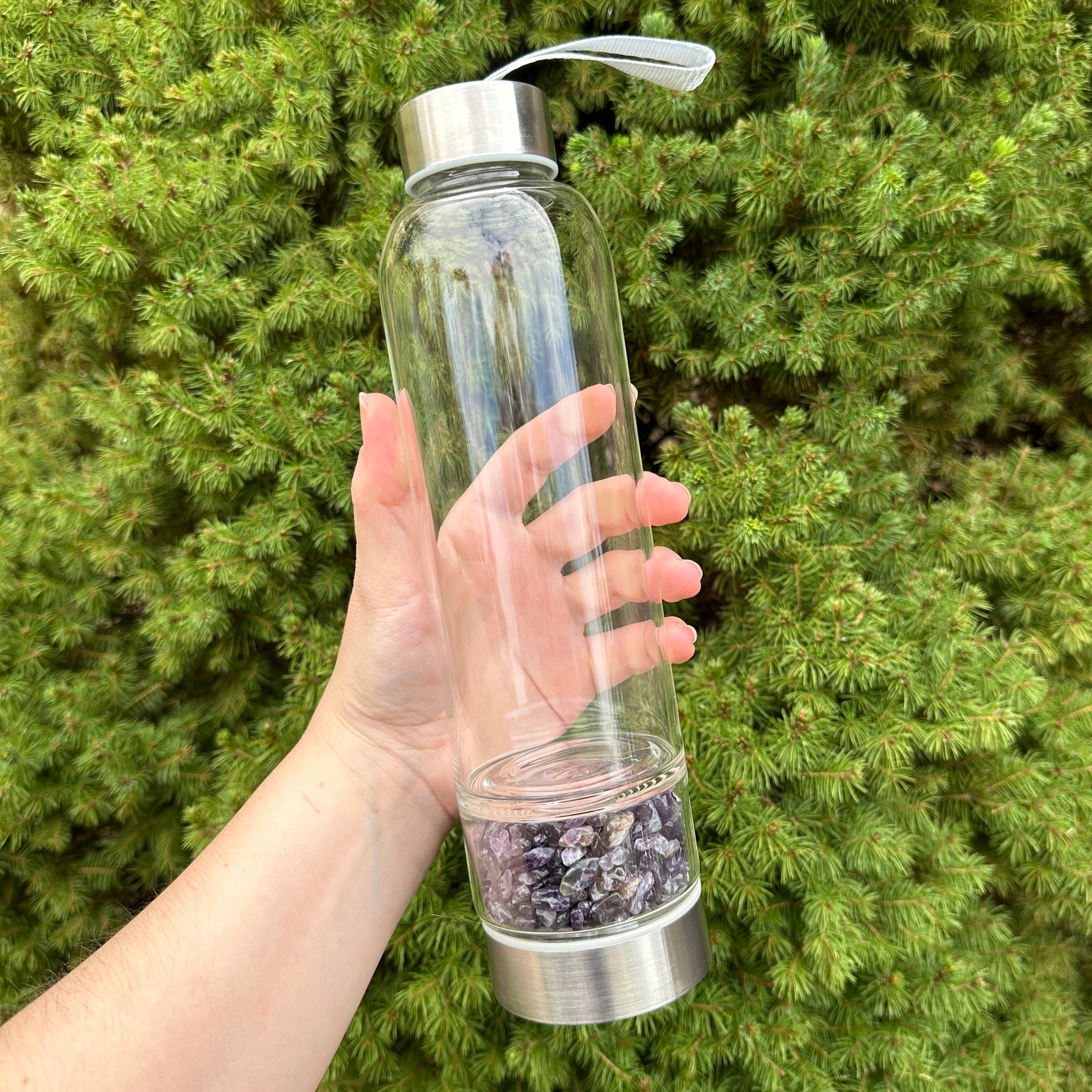 Amethyst Chip Gemstone Elixir Glass Water Bottle