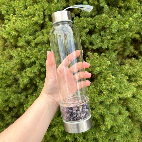 Amethyst Chip Gemstone Elixir Glass Water Bottle