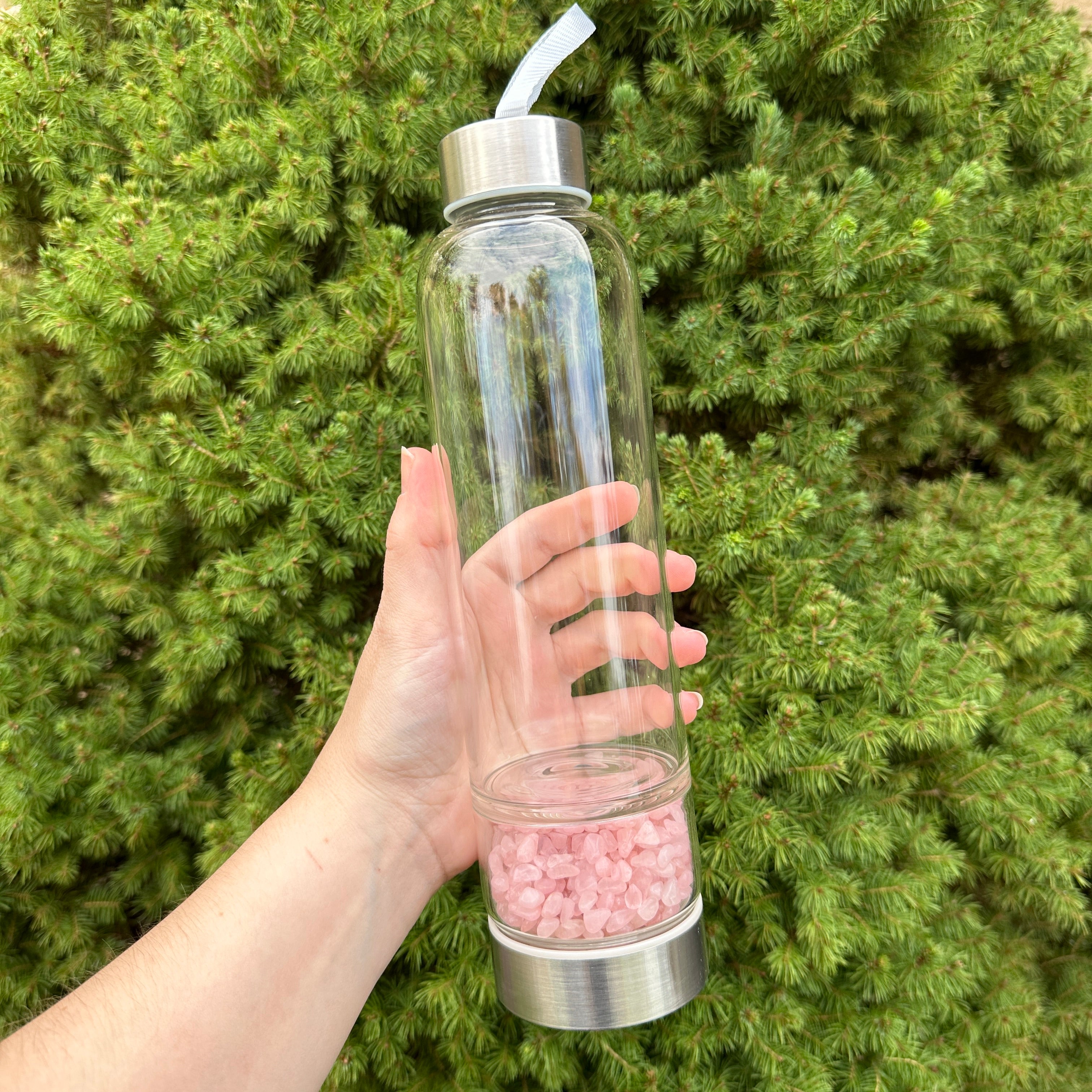 Rose Quartz Gemstone Elixir Glass Water Bottle