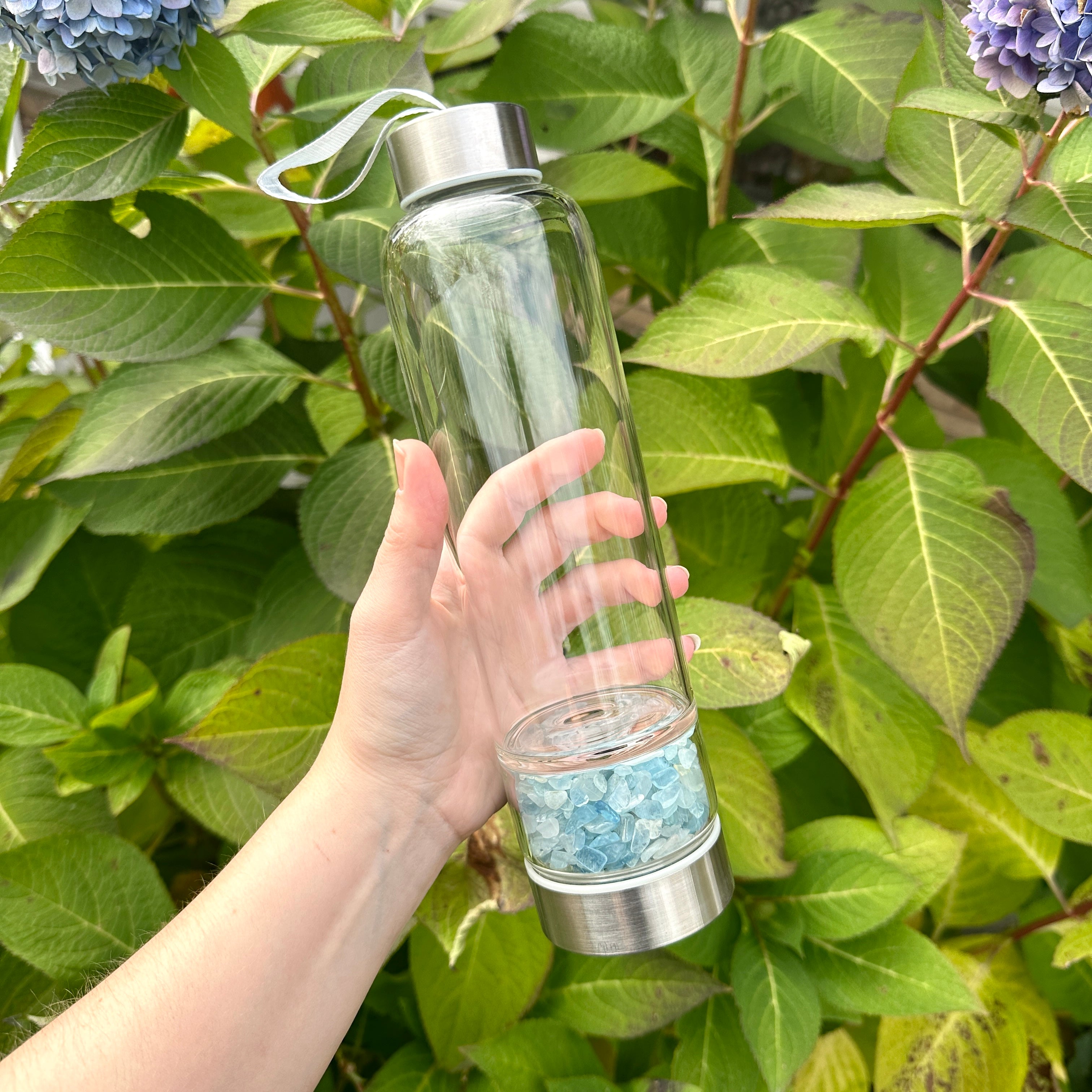 Aquamarine Gemstone Elixir Glass Water Bottle