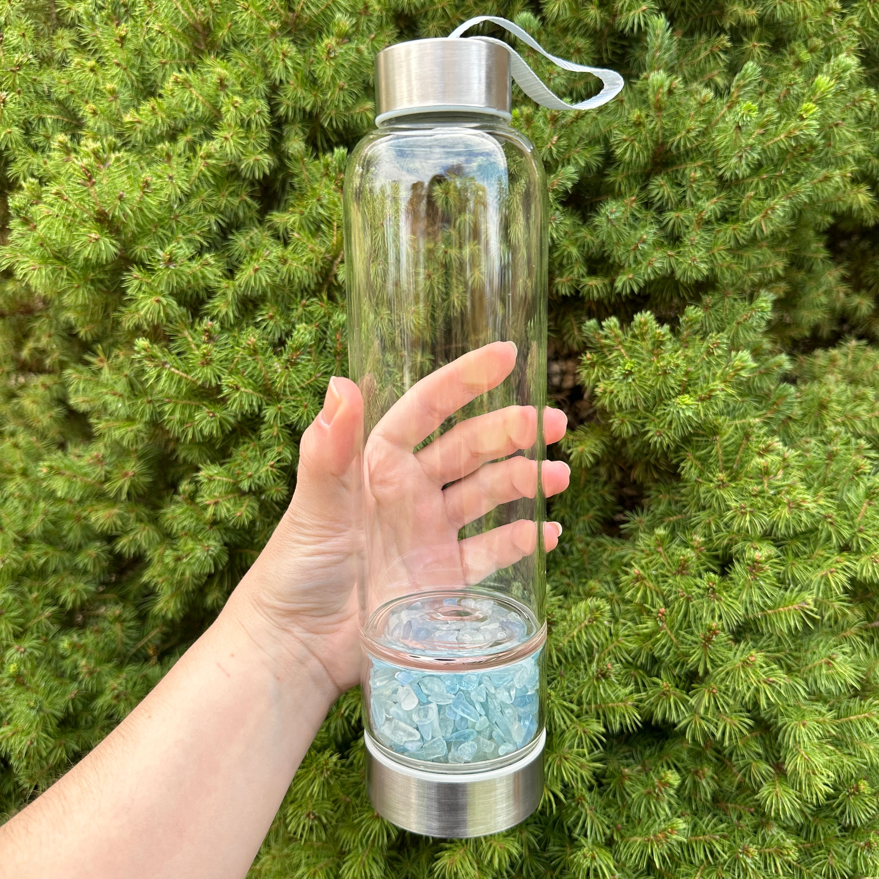 Aquamarine Gemstone Elixir Glass Water Bottle