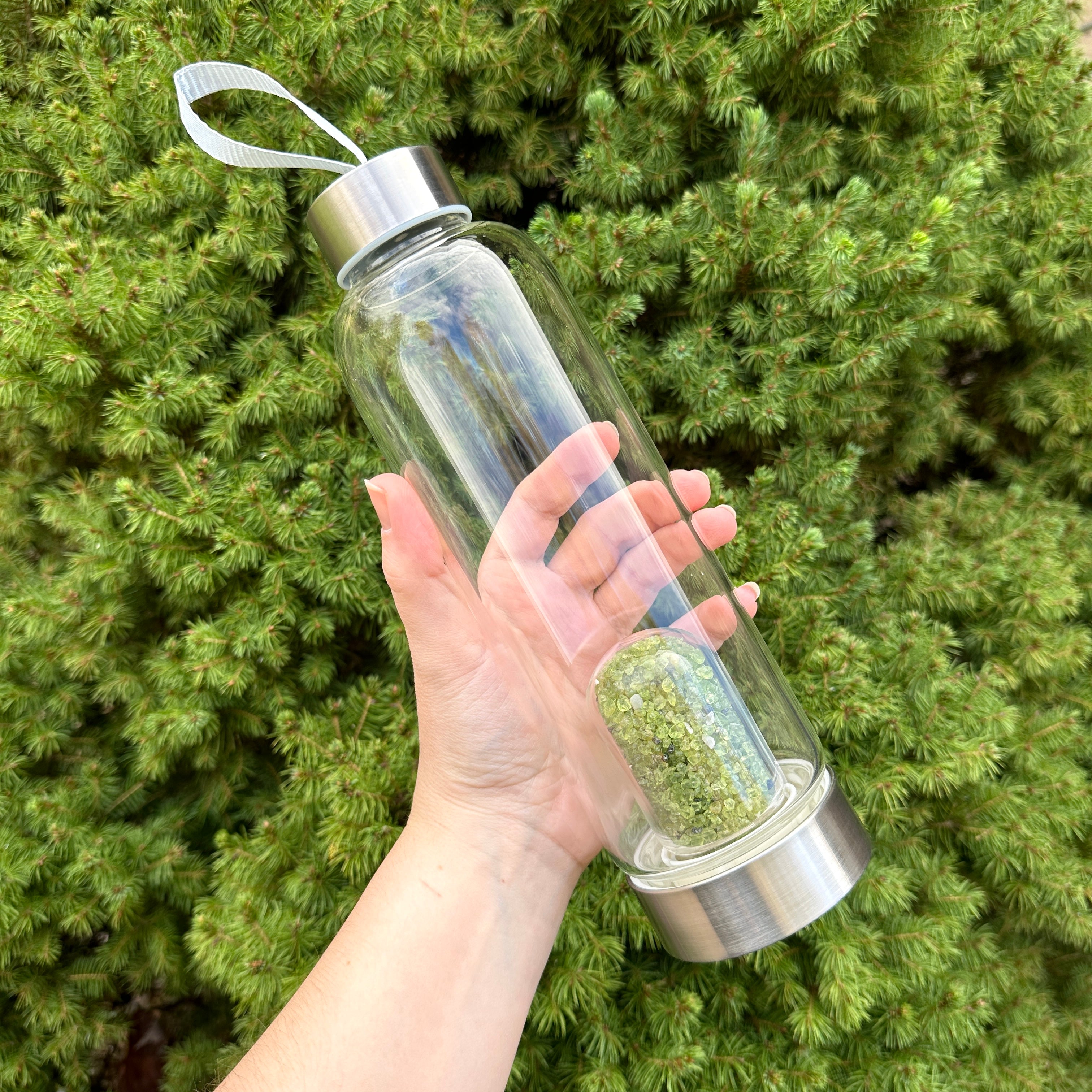 Fancy Peridot Chip Elixir Glass Water Bottle
