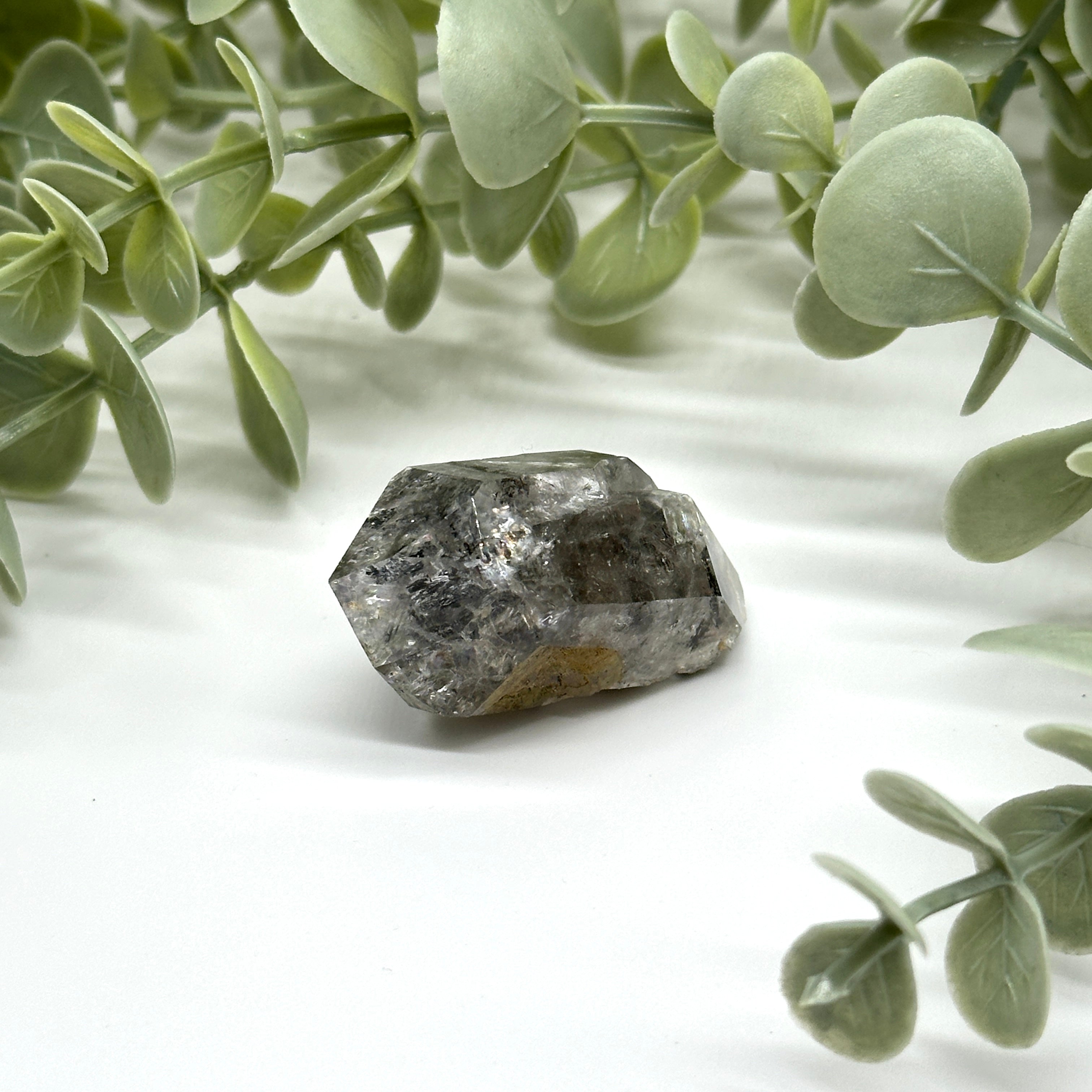 Double Terminated Herkimer Diamond Quartz Crystal with Rainbows and Smoky Inclusions and Crusting from New York