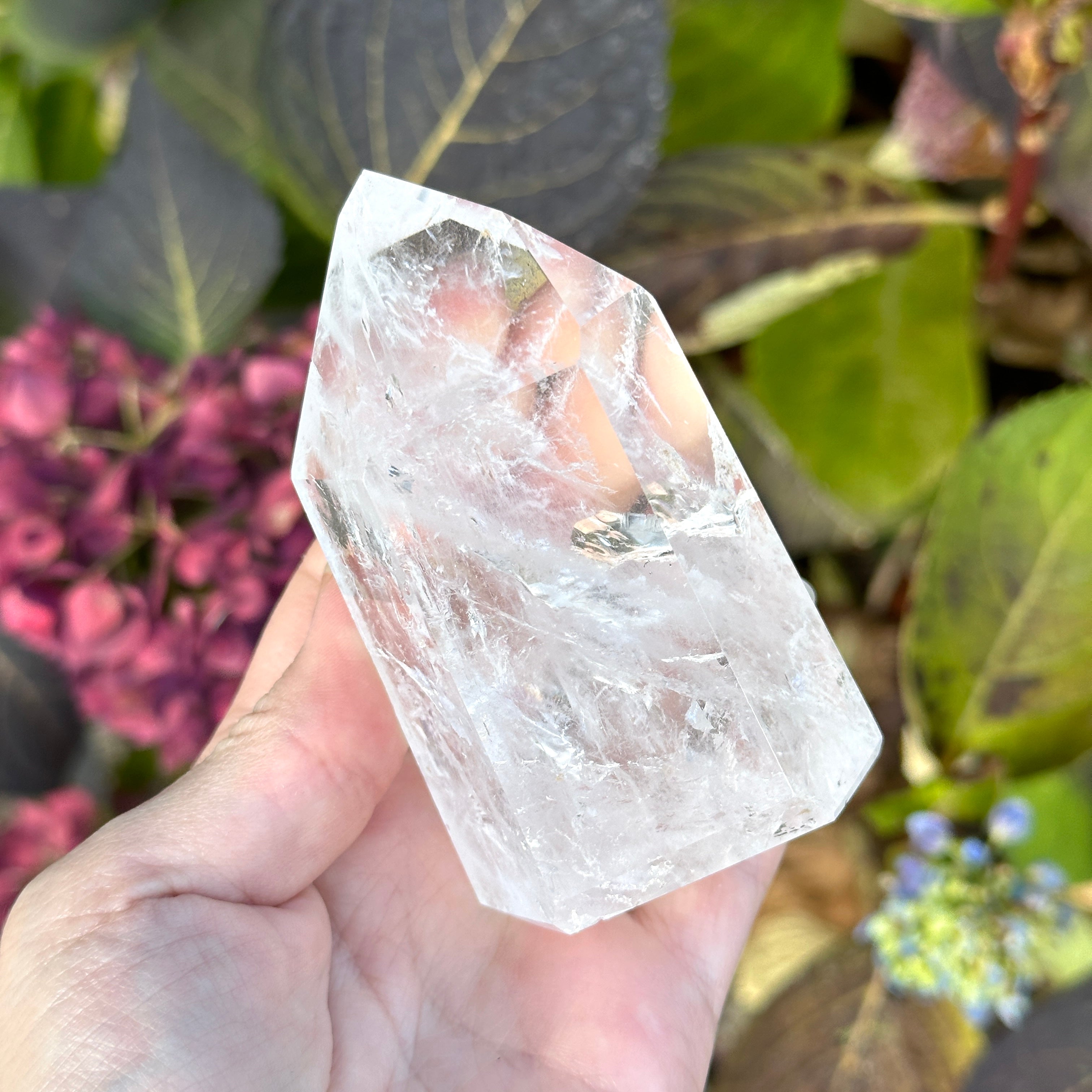 Brazilian Clear Quartz Standing Display Tower With Rainbow