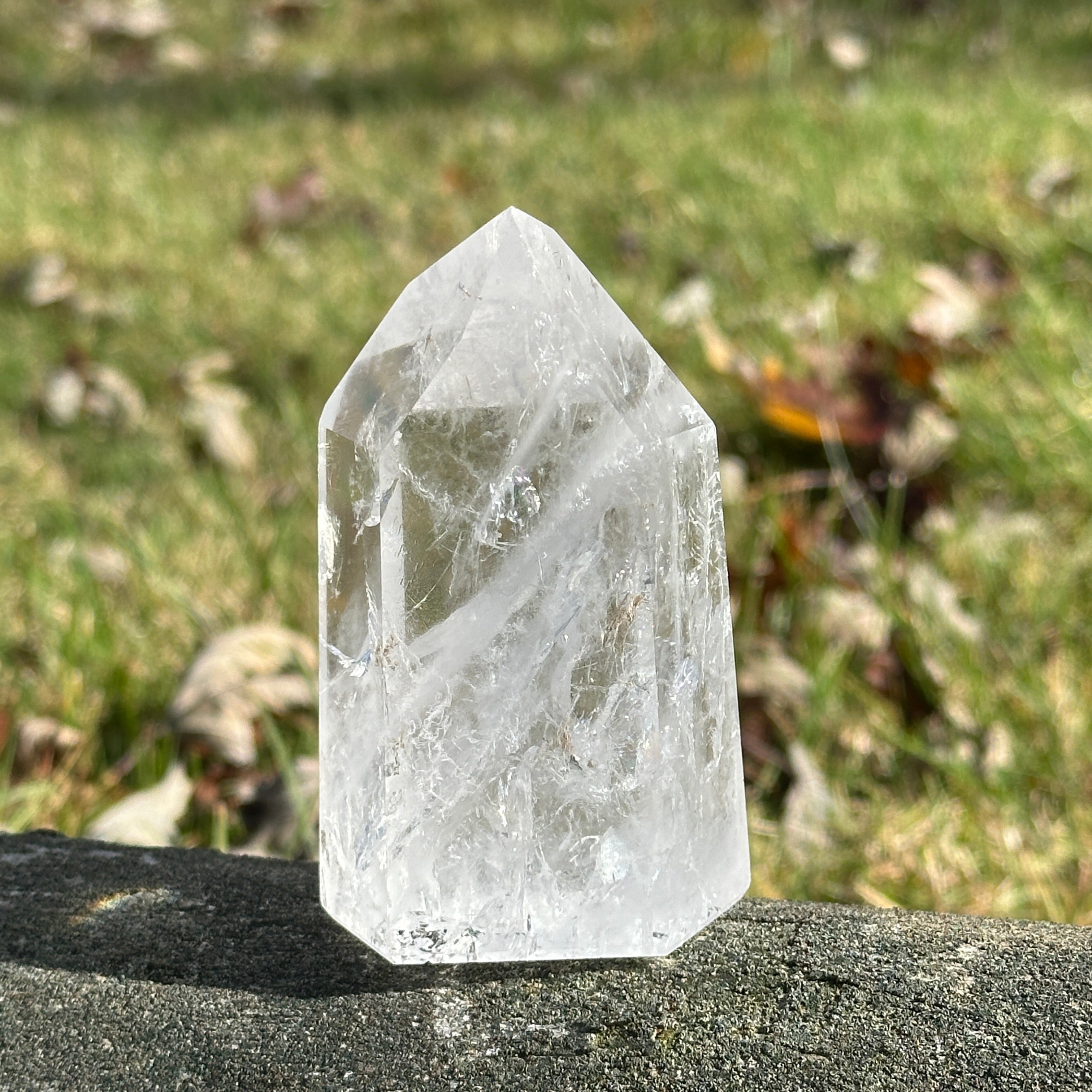 Brazilian Clear Quartz Standing Display Tower With Rainbow