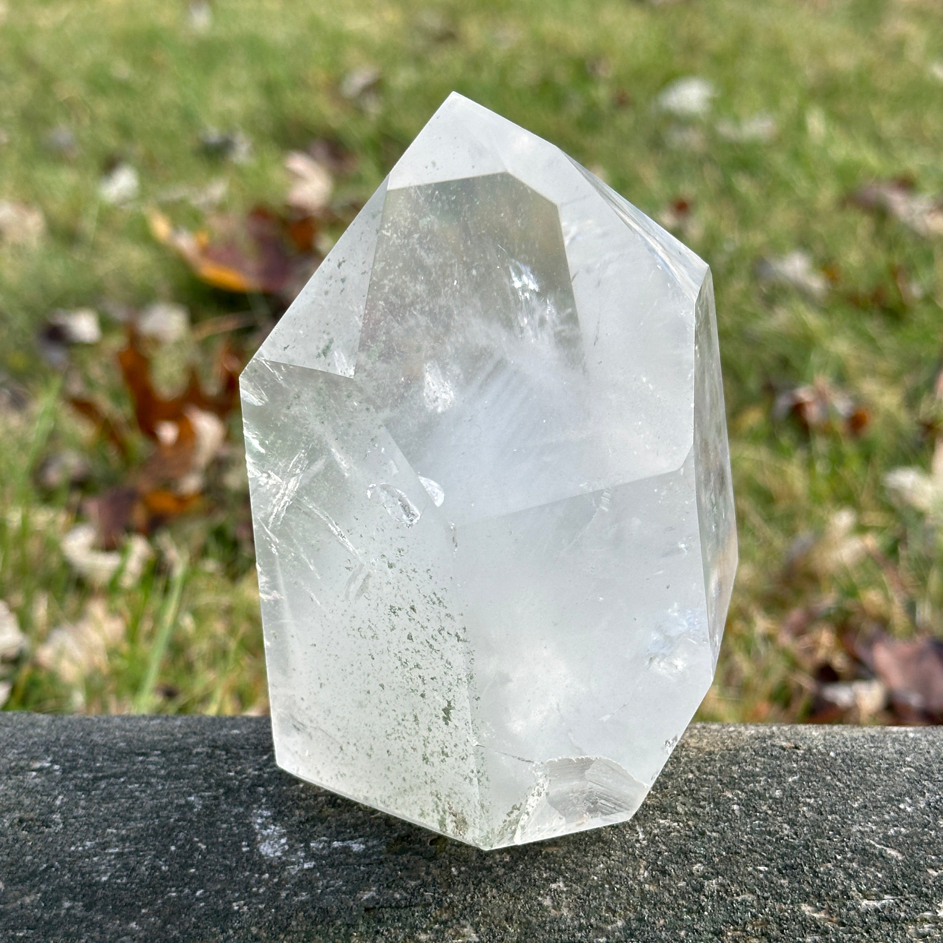 Clear Quartz Display Tower with Phantoms and Chlorite Inclusions from Brazil