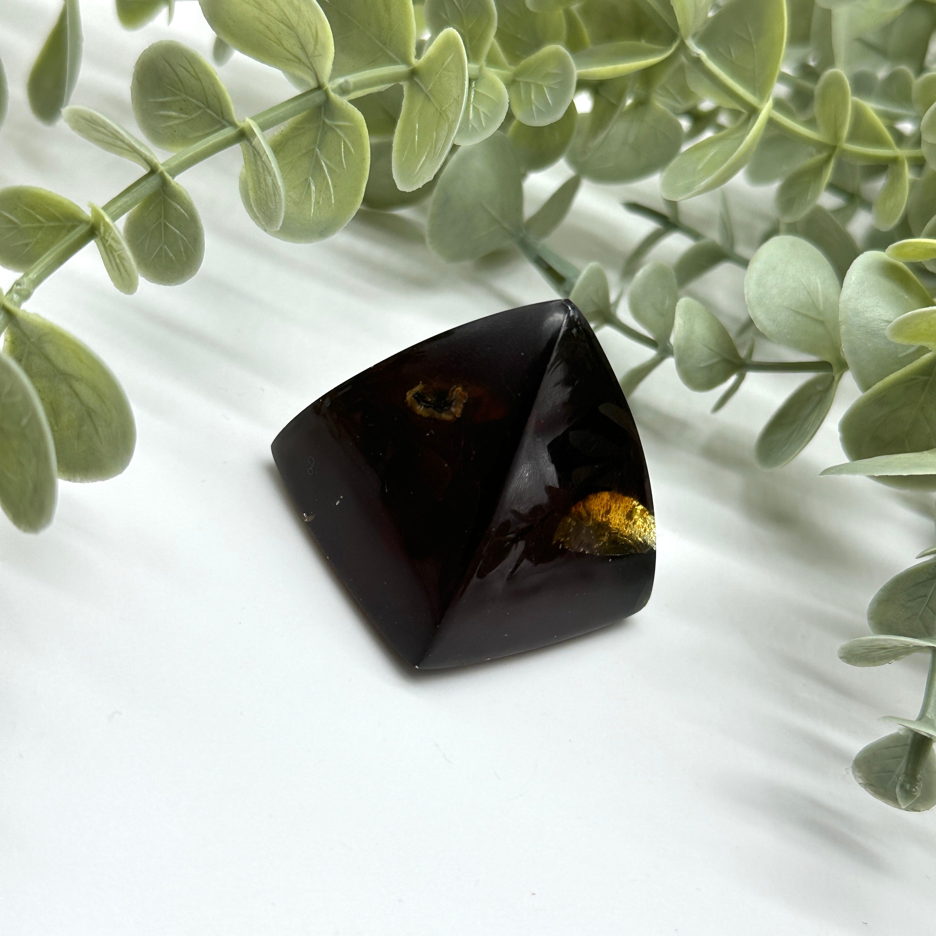 Rare Sumatra Golden & Blue Amber Pyramid Carving