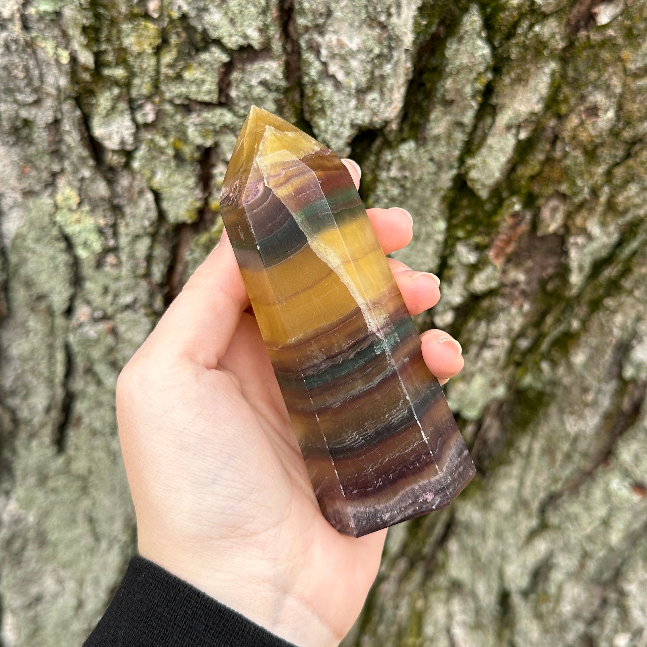 Tall Rainbow Fluorite Large Standing Display Tower