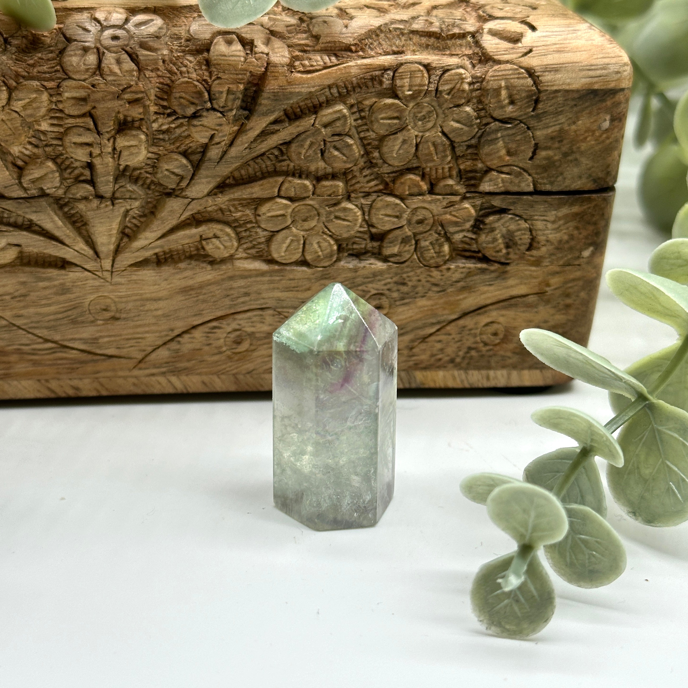 Healing Green Rainbow Fluorite Crystal Carving