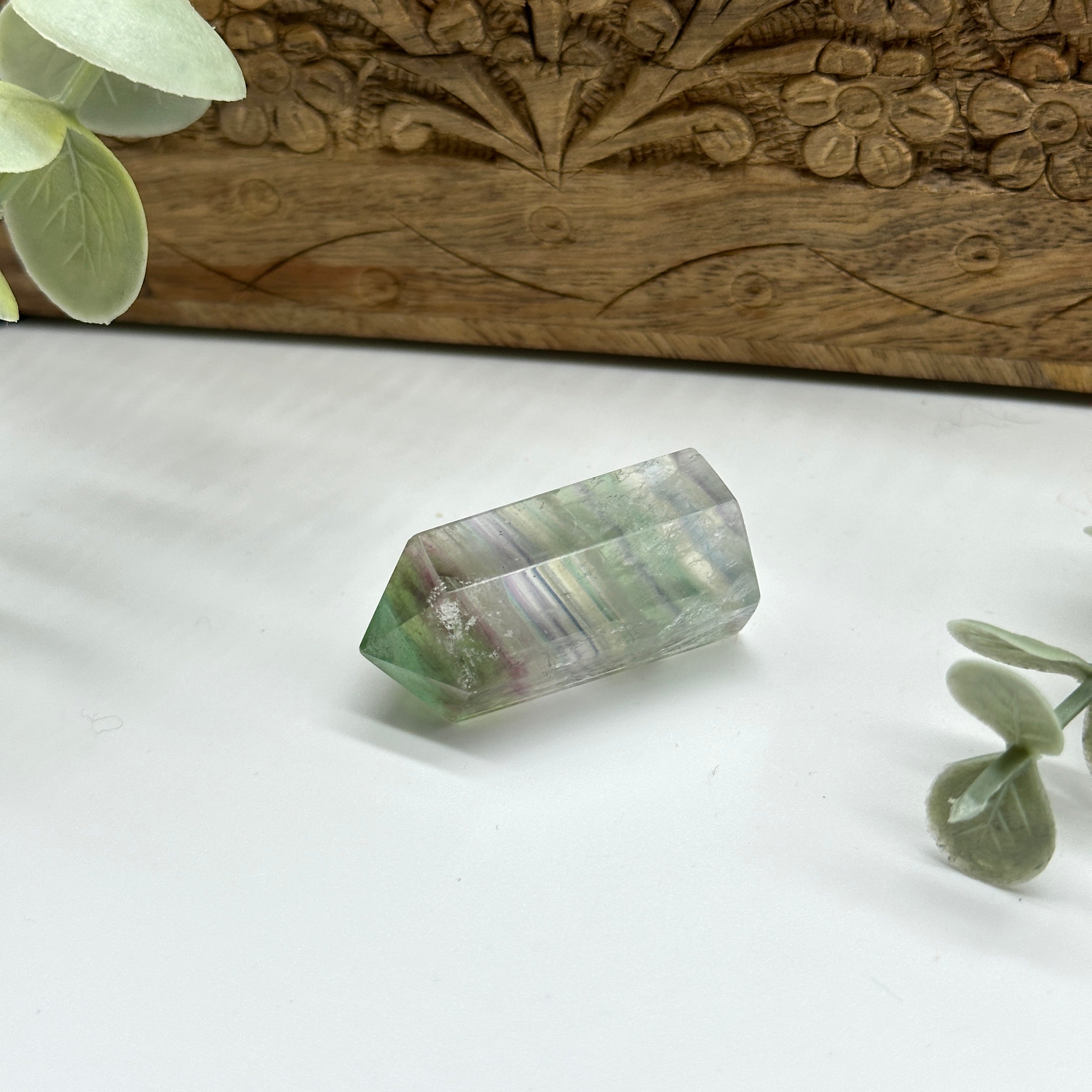 Healing Green Rainbow Fluorite Crystal Carving