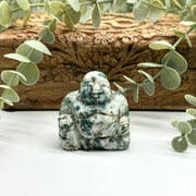 Laughing Buddha Moss Agate Standing Display Carving