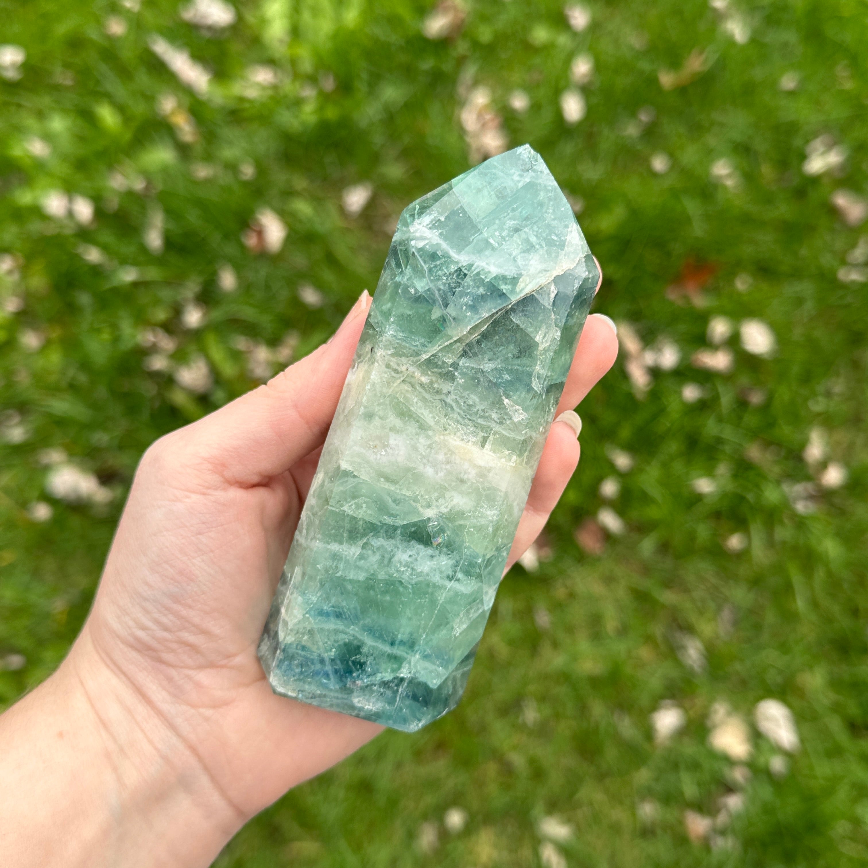 Gorgeous Green Fluorite Obelisk Crystal Tower Carving